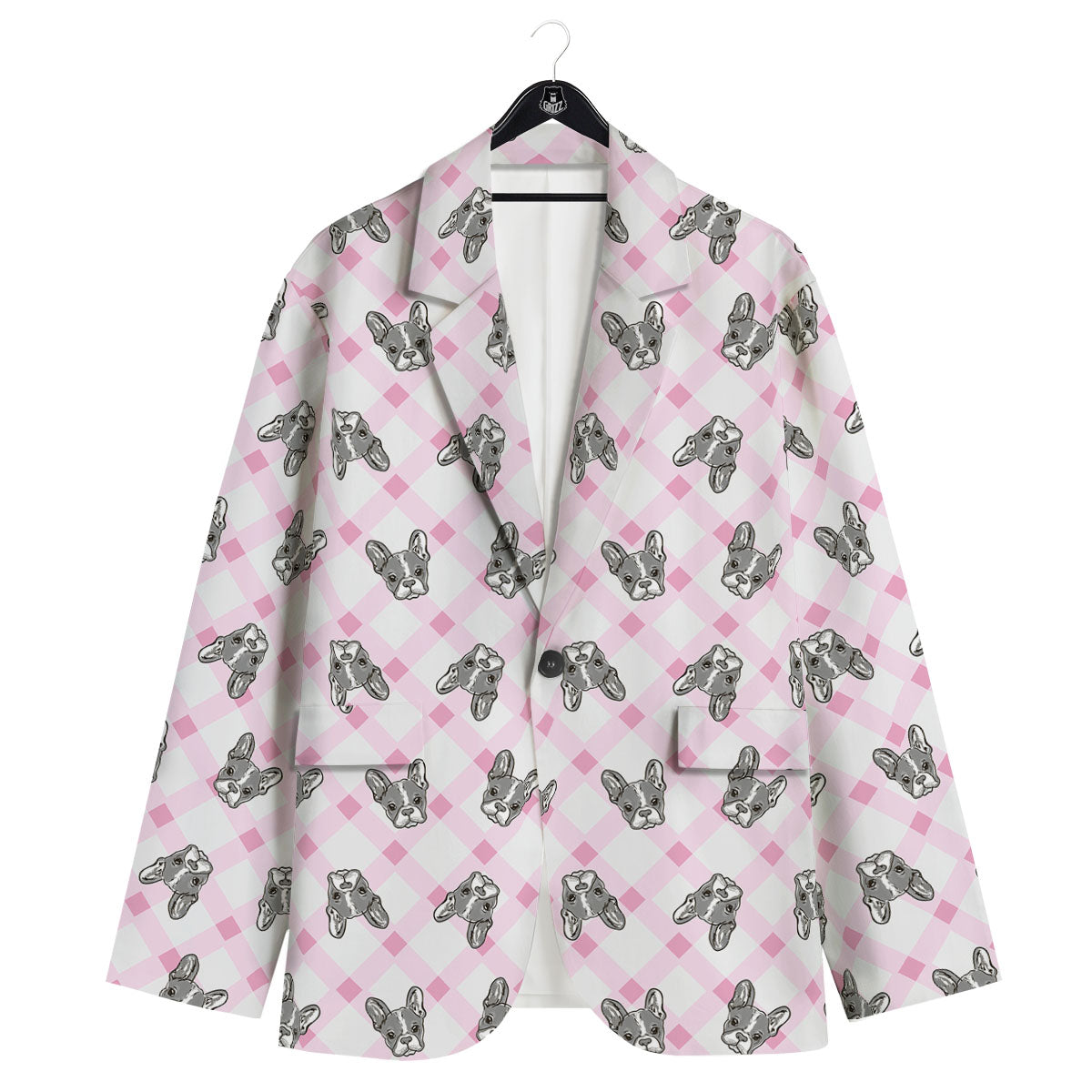 Boston Terrier Pink Plaid Print Pattern Men's Sport Coat-grizzshop