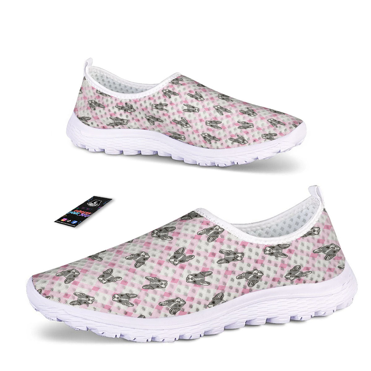 Boston Terrier Pink Plaid Print Pattern Nurse Shoes-grizzshop