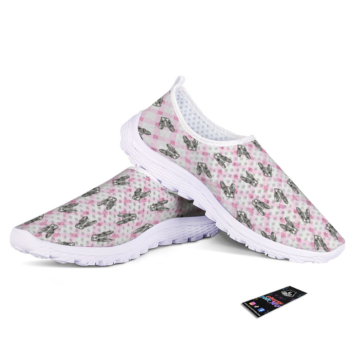 Boston Terrier Pink Plaid Print Pattern Nurse Shoes-grizzshop