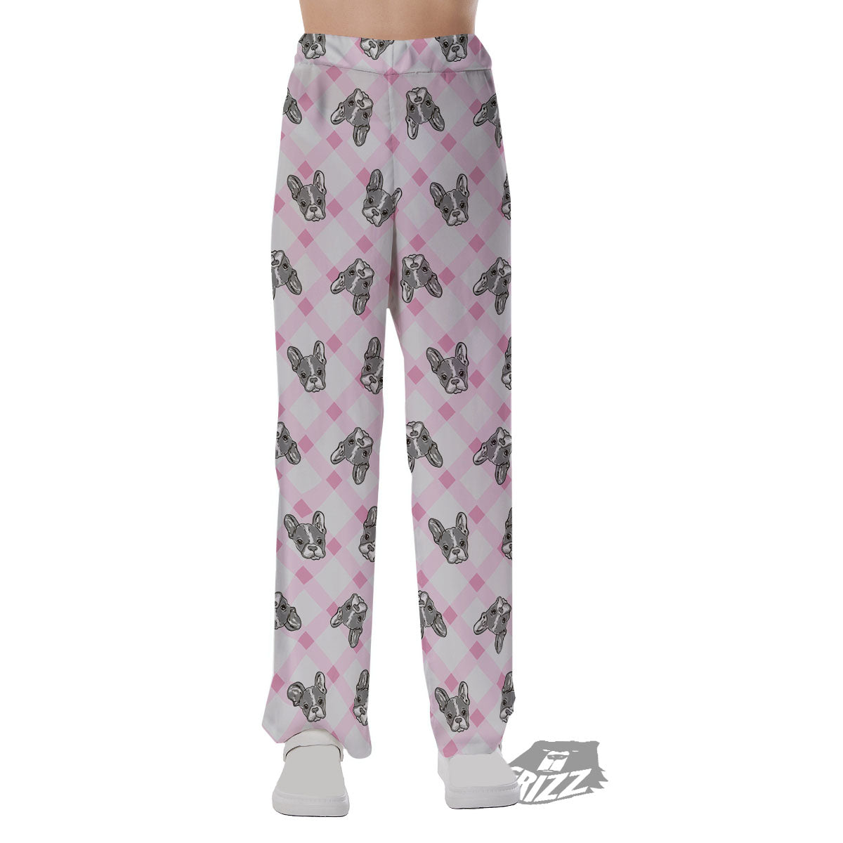 Boston Terrier Pink Plaid Print Pattern Pajama Pants-grizzshop