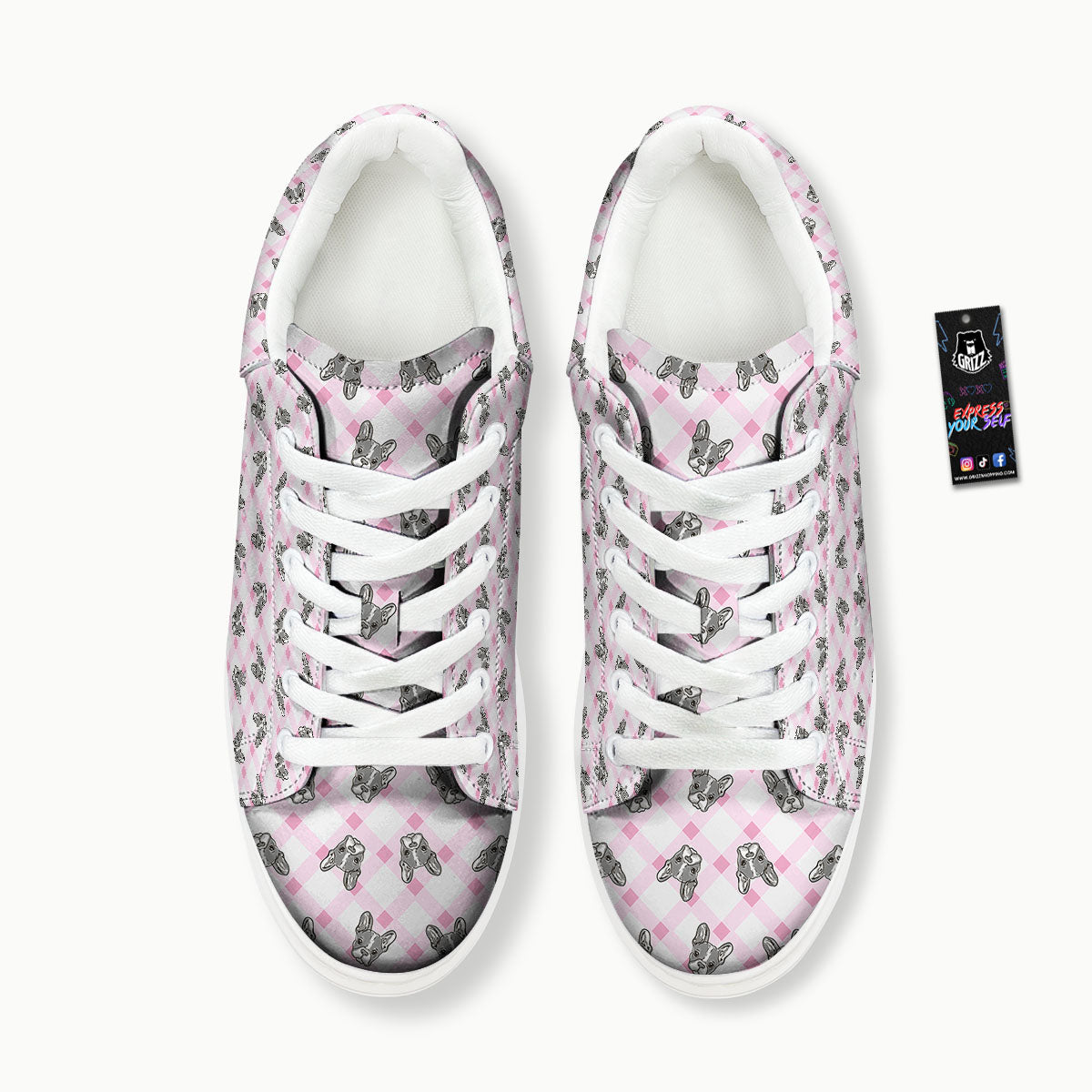 Boston Terrier Pink Plaid Print Pattern Platform Shoes-grizzshop