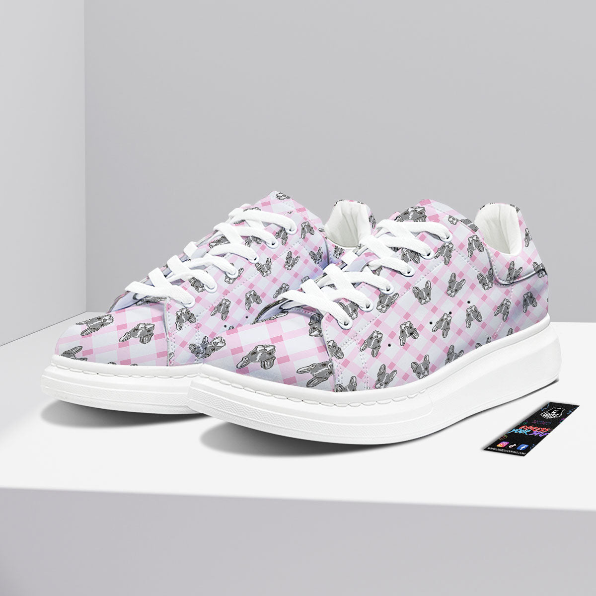 Boston Terrier Pink Plaid Print Pattern Platform Shoes-grizzshop