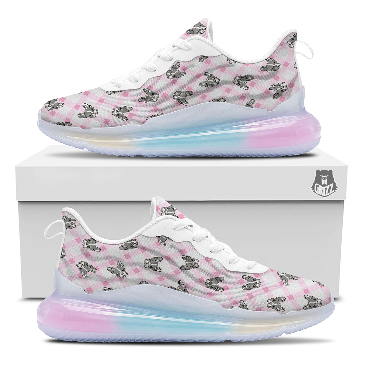 Boston Terrier Pink Plaid Print Pattern Running Sneakers-grizzshop