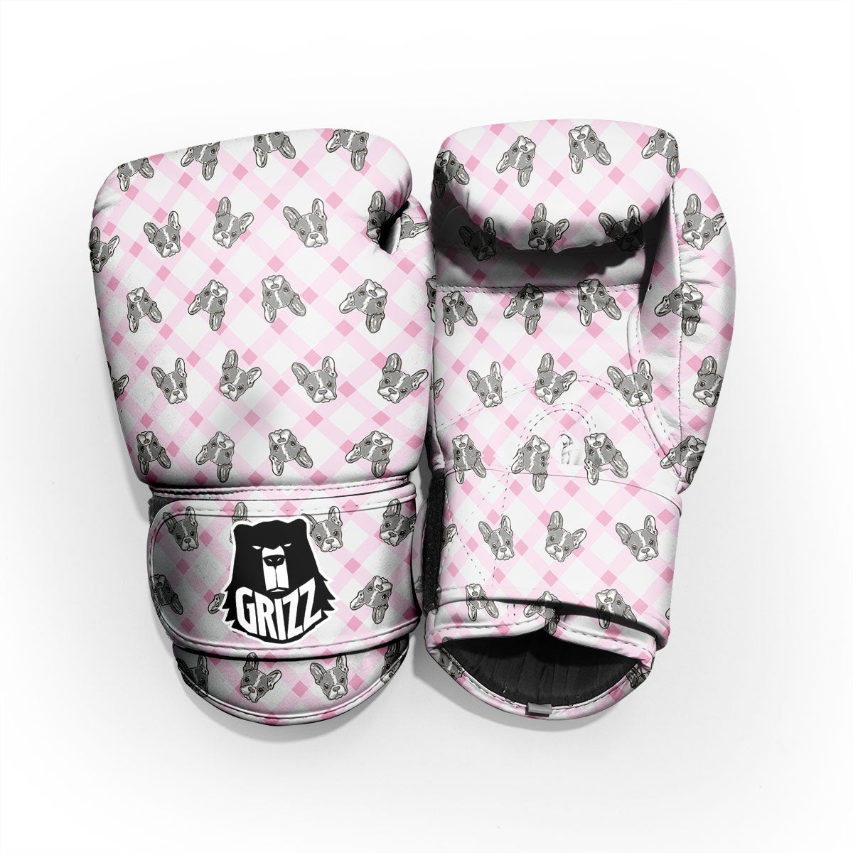 Boston Terrier Pink Plaid Print Pattern Pro Boxing Glove