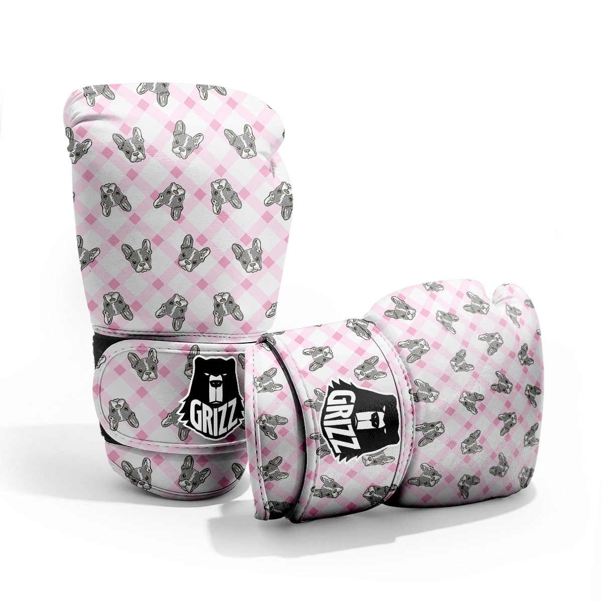 Boston Terrier Pink Plaid Print Pattern Pro Boxing Glove
