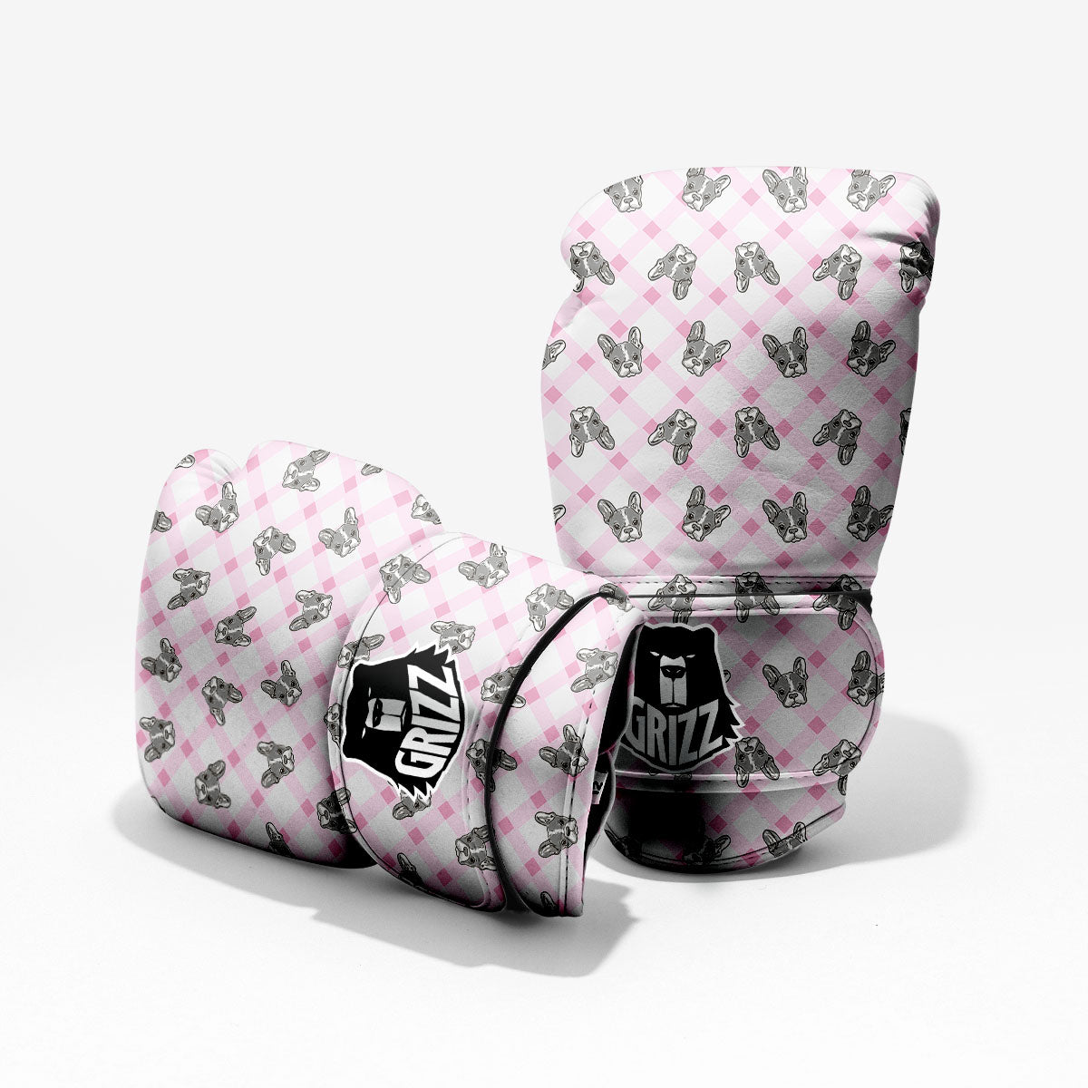 Boston Terrier Pink Plaid Print Pattern Pro Boxing Glove