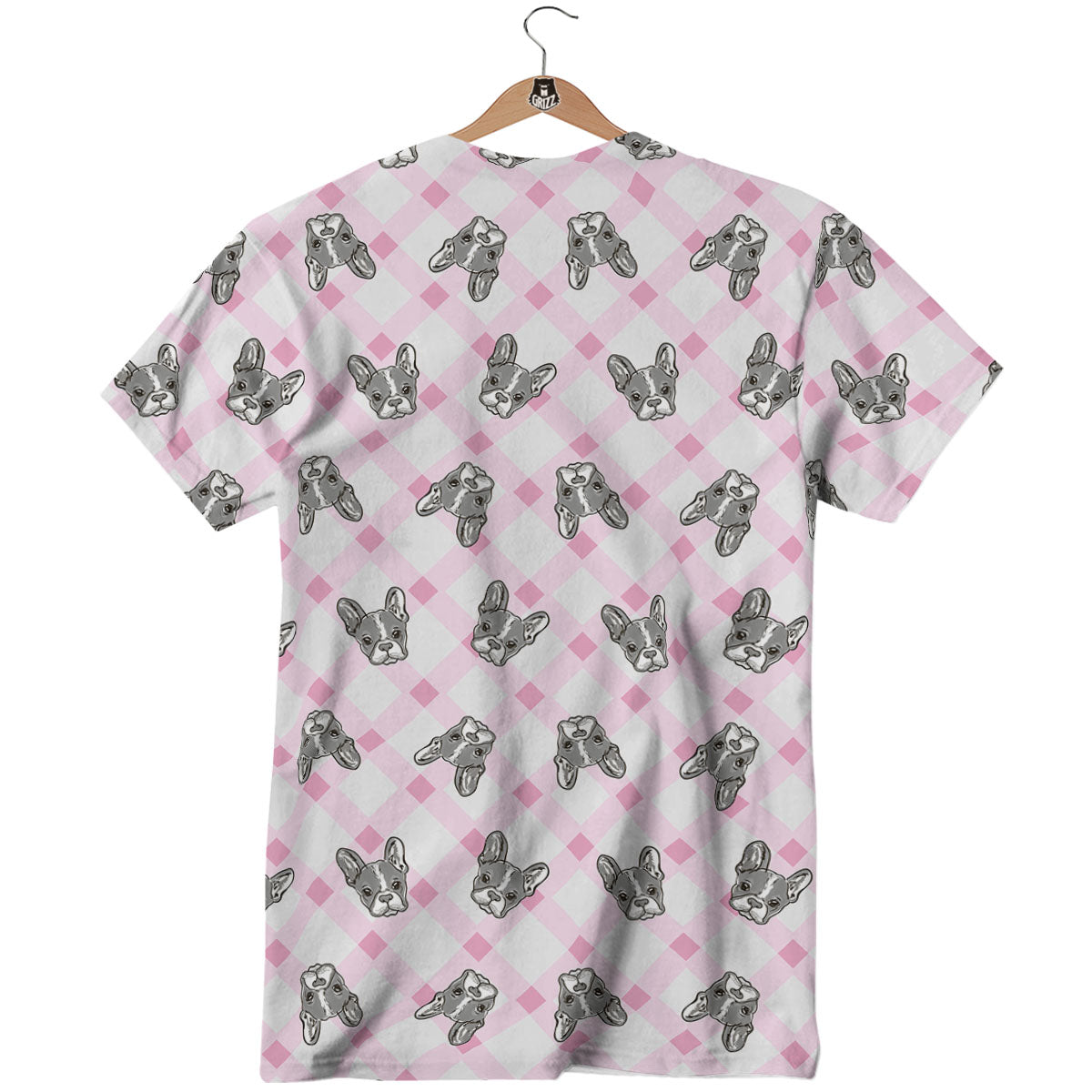 Boston Terrier Pink Plaid Print Pattern T-Shirt-grizzshop