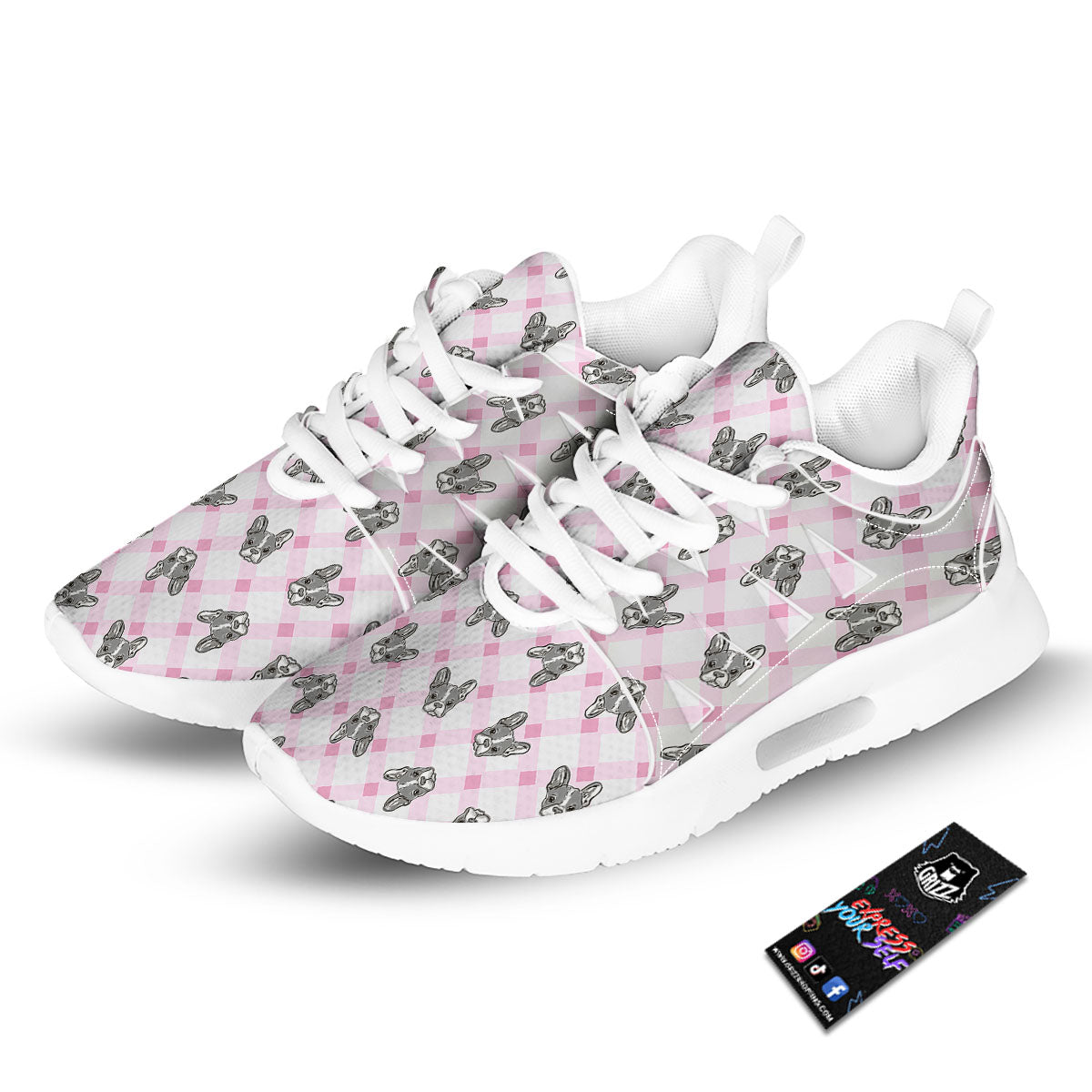 Boston Terrier Pink Plaid Print Pattern Tennis Shoes-grizzshop