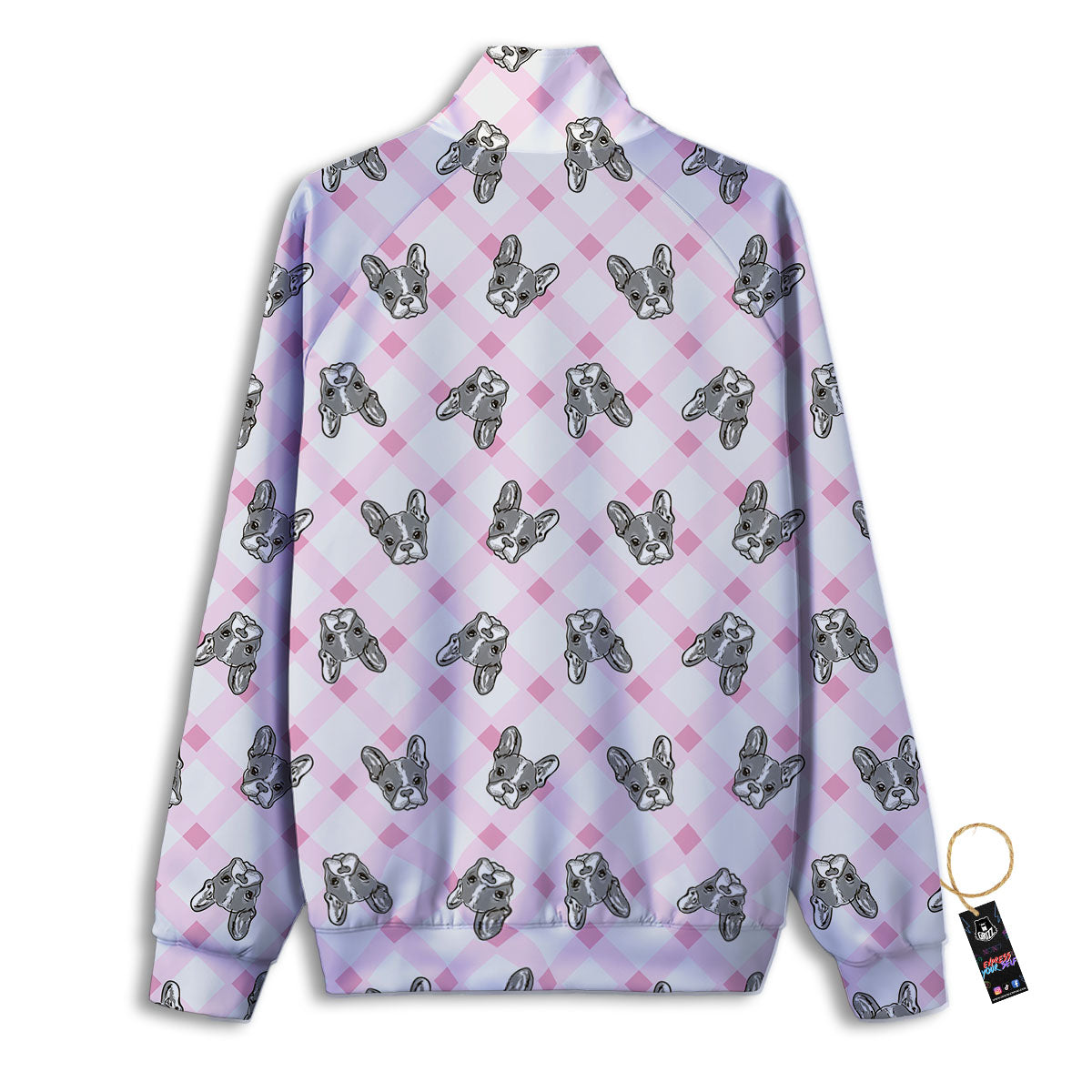 Boston Terrier Pink Plaid Print Pattern Track Jacket-grizzshop