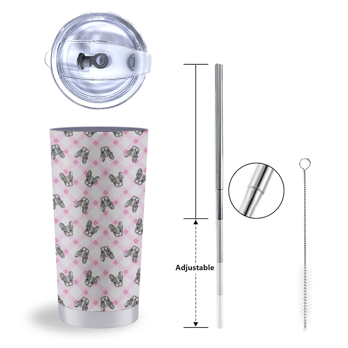 Boston Terrier Pink Plaid Print Pattern Tumbler-grizzshop