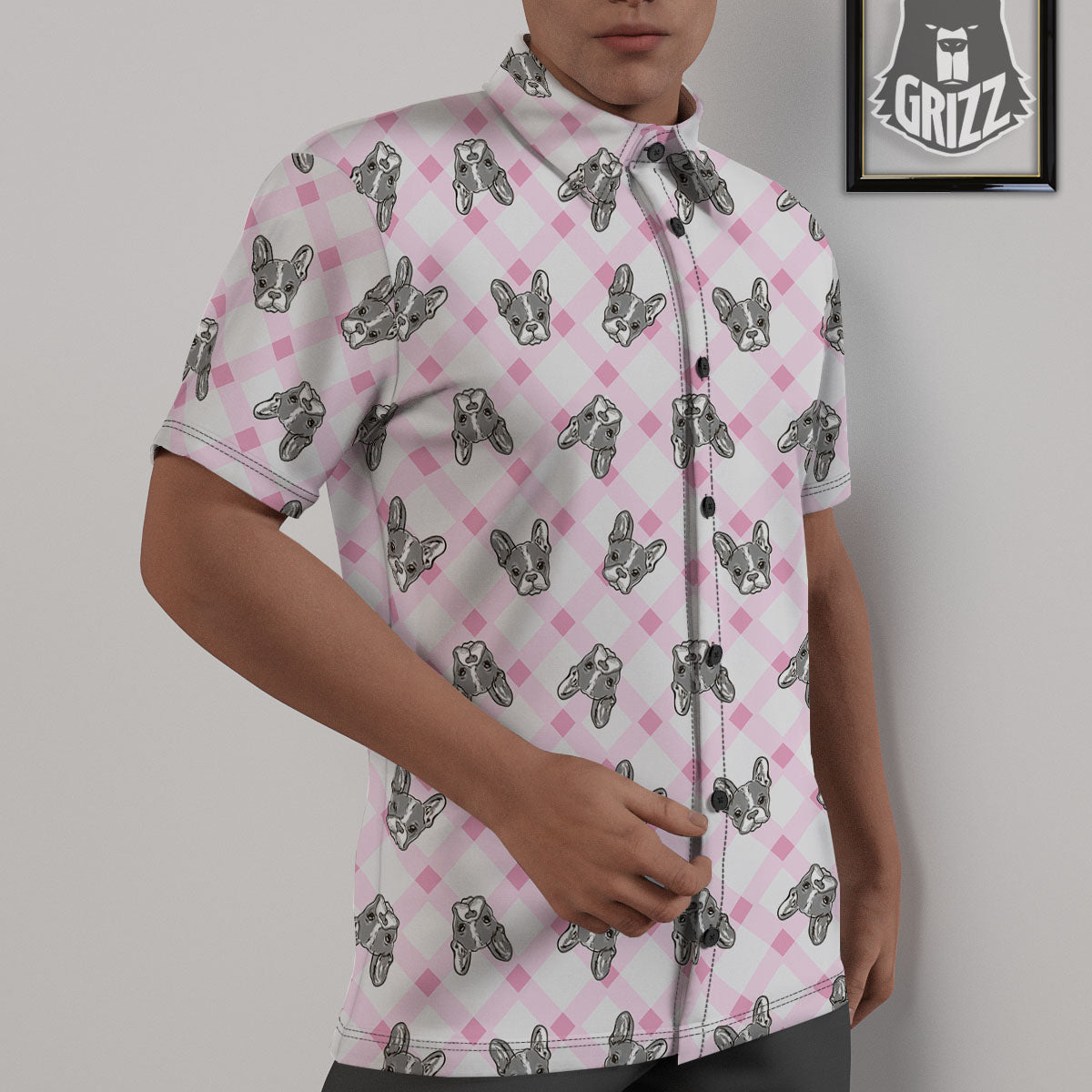 Boston Terrier Pink Plaid Print Pattern Untucked Shirts-grizzshop