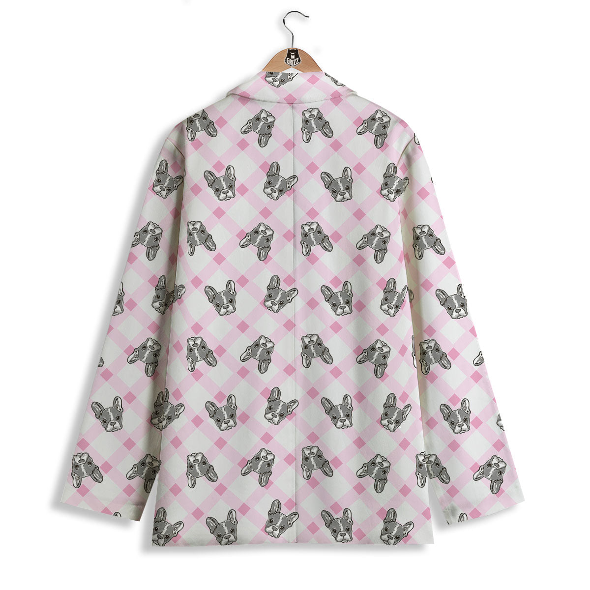 Boston Terrier Pink Plaid Print Pattern Women's Blazer-grizzshop