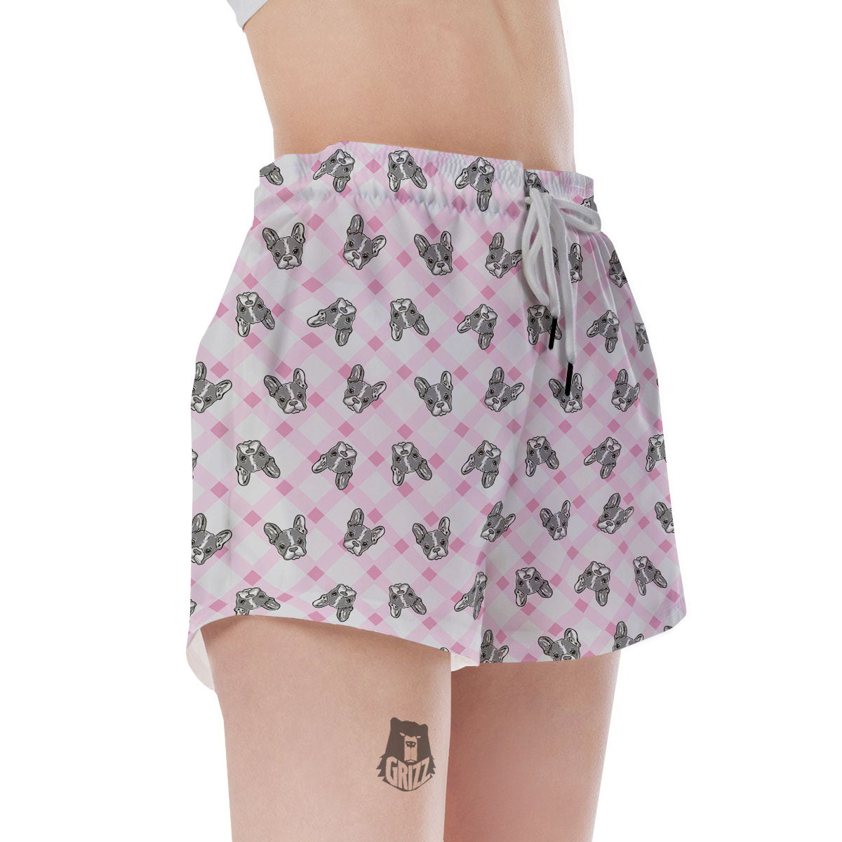 Boston Terrier Pink Plaid Print Pattern Women's Shorts-grizzshop