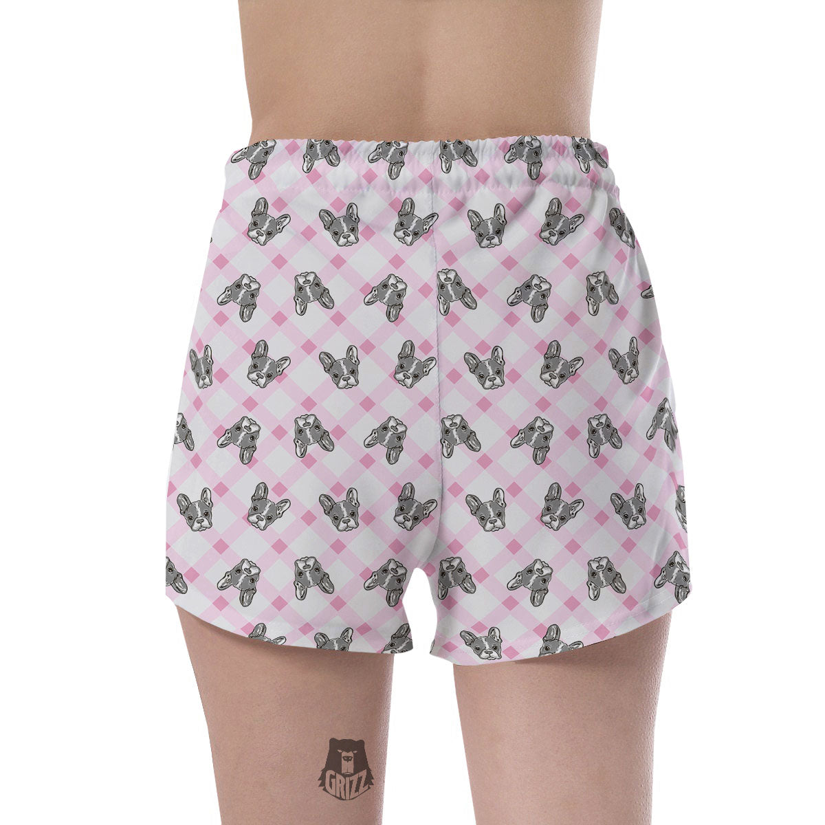 Boston Terrier Pink Plaid Print Pattern Women's Shorts-grizzshop