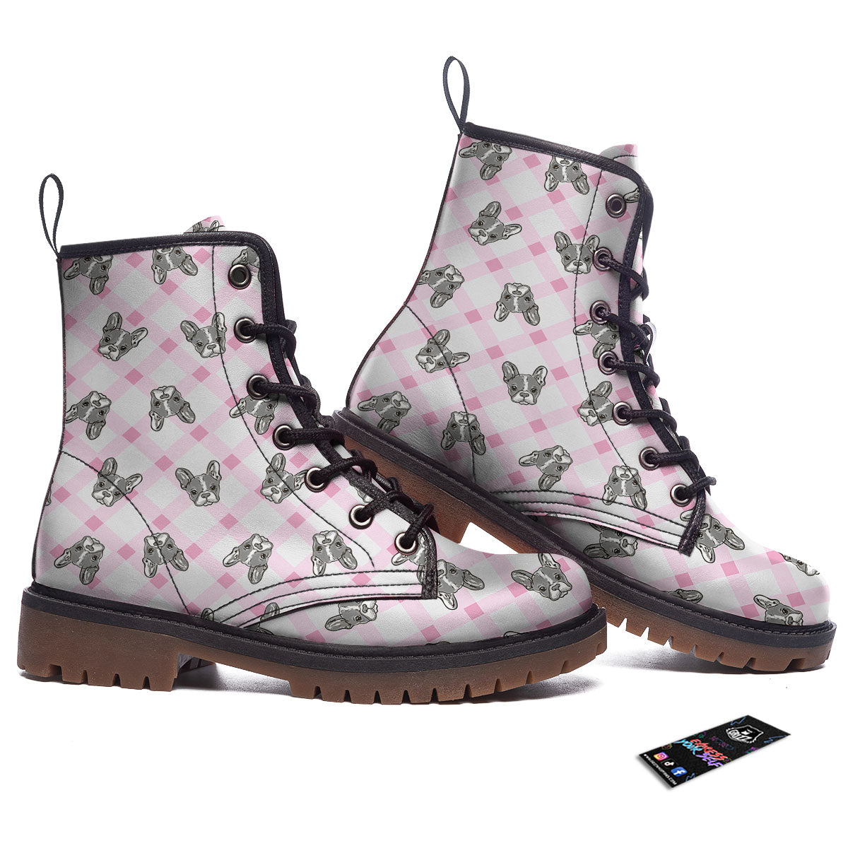Boston Terrier Pink Plaid Print Pattern Work Boots-grizzshop