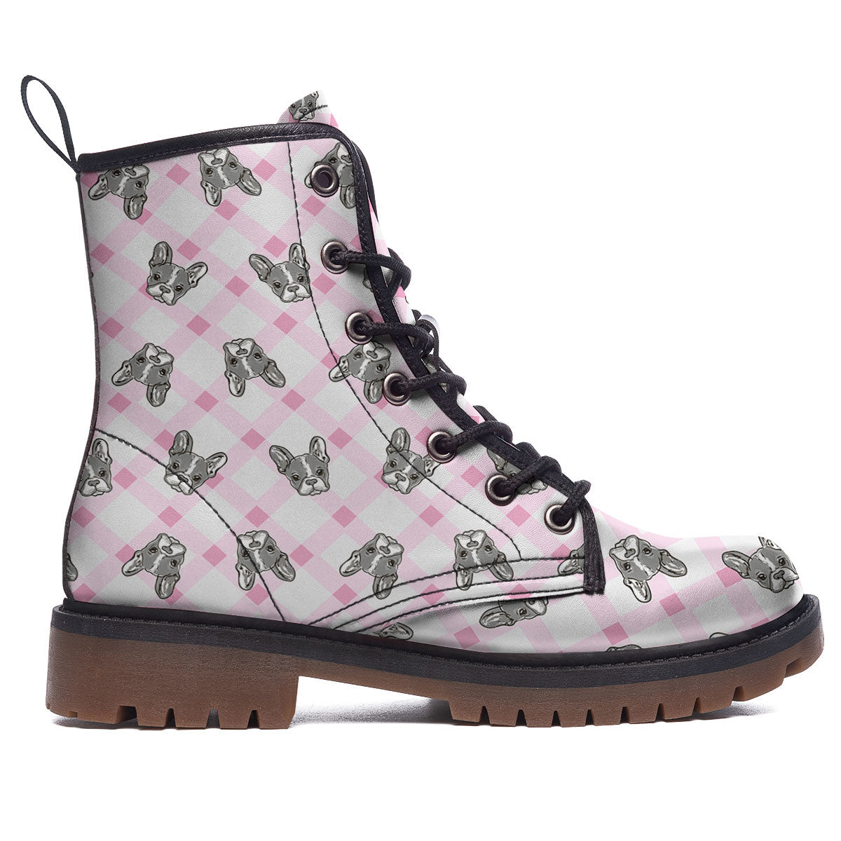 Boston Terrier Pink Plaid Print Pattern Work Boots-grizzshop