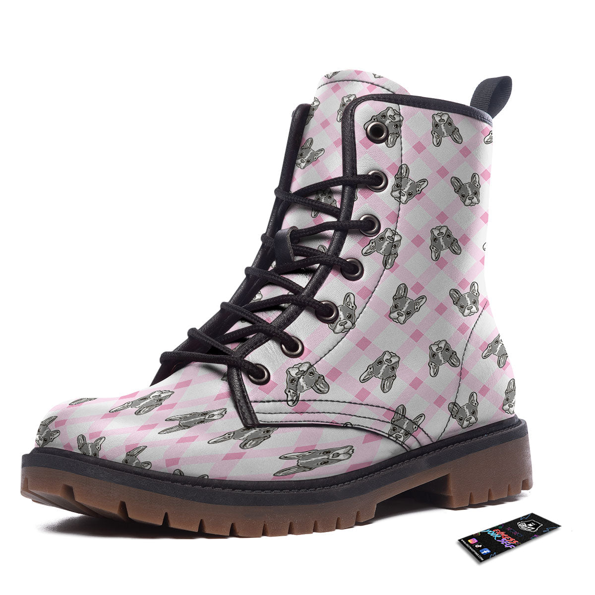 Boston Terrier Pink Plaid Print Pattern Work Boots-grizzshop