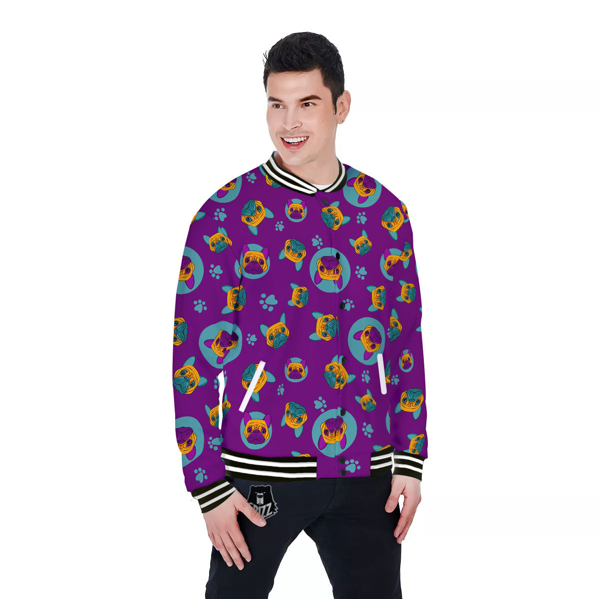 Boston Terrier Purple Print Pattern Baseball Jacket-grizzshop
