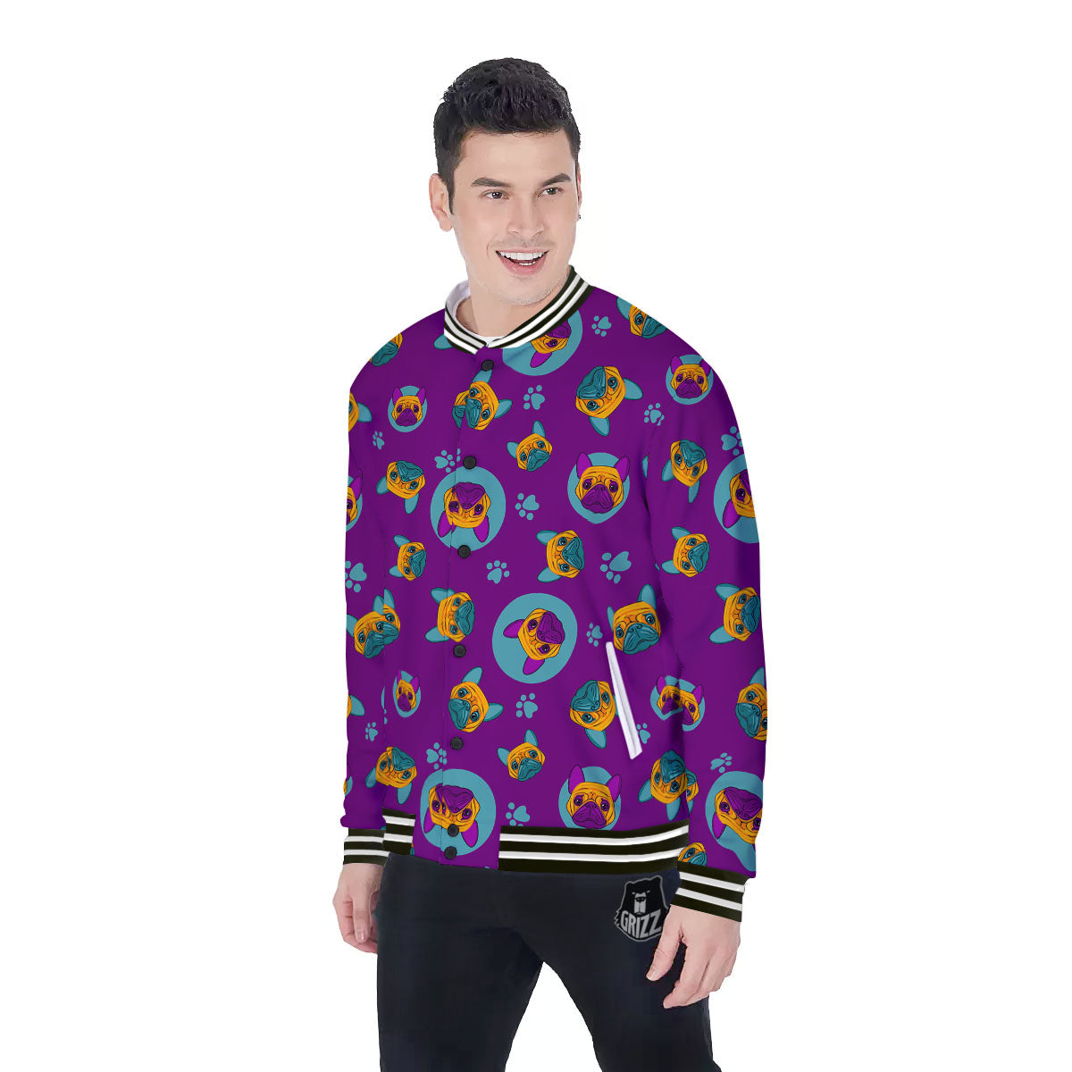 Boston Terrier Purple Print Pattern Baseball Jacket-grizzshop