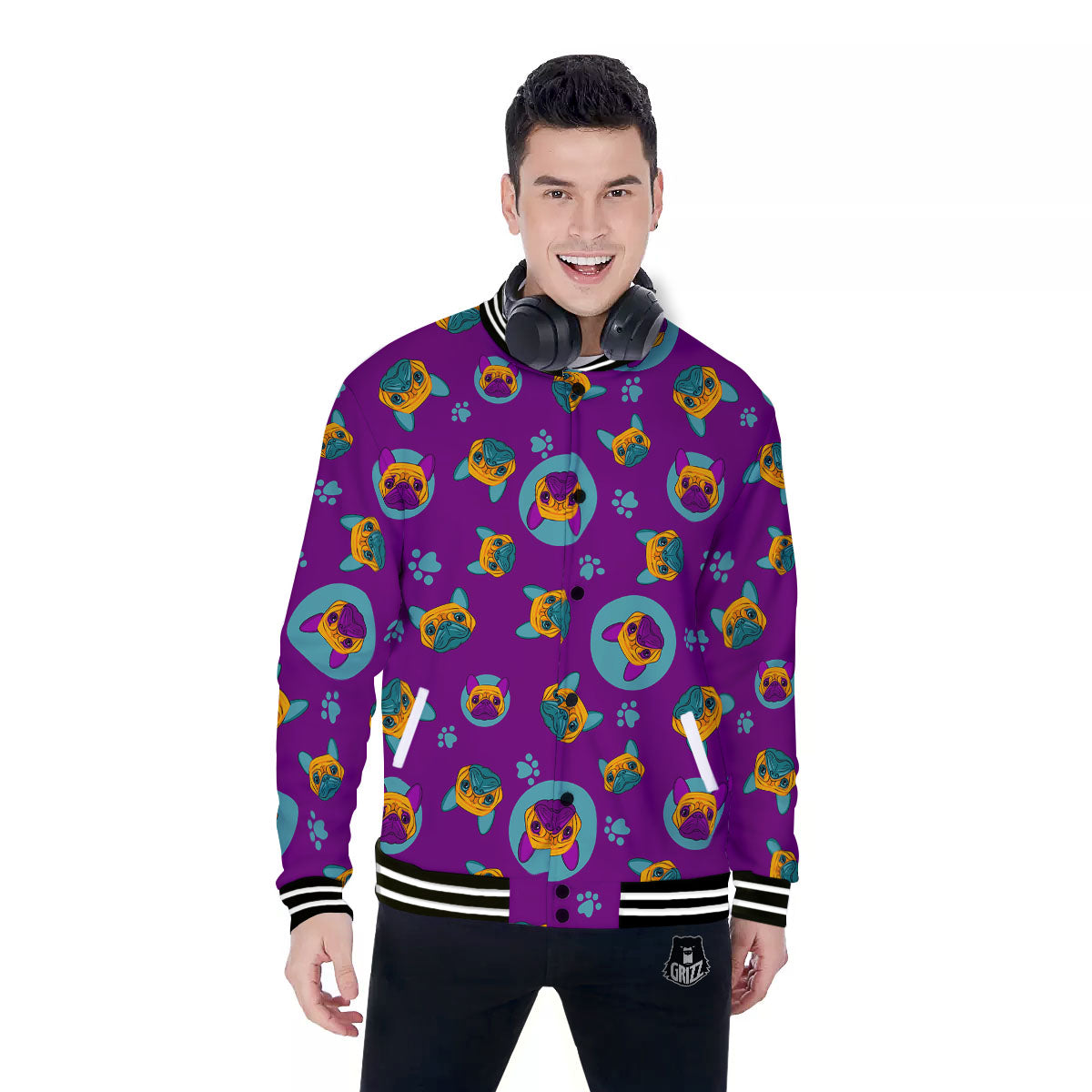 Boston Terrier Purple Print Pattern Baseball Jacket-grizzshop