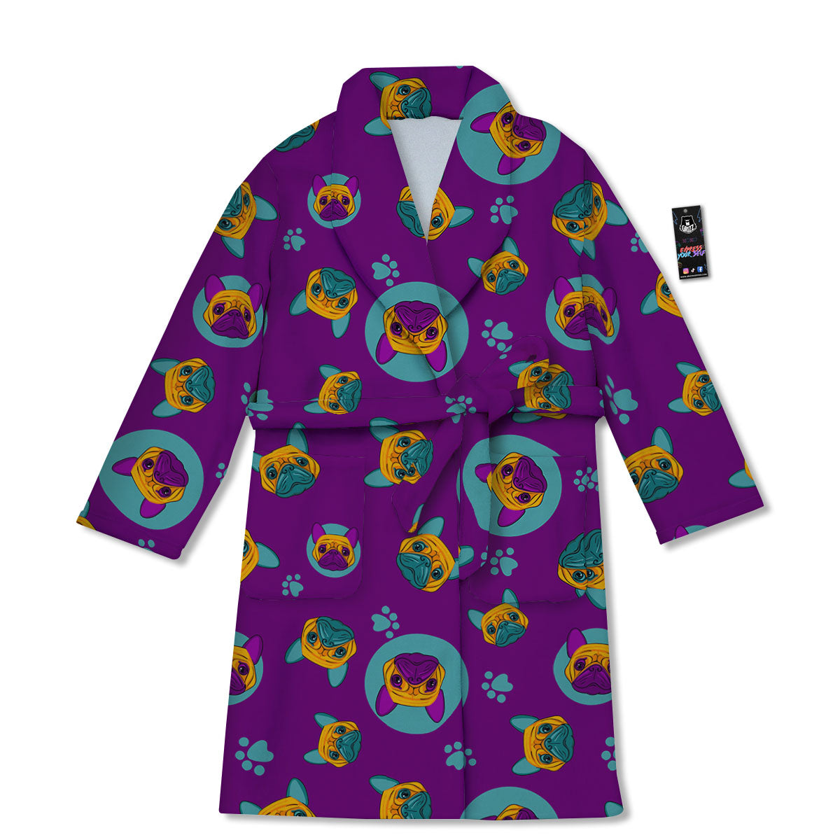 Boston Terrier Purple Print Pattern Bathrobe-grizzshop