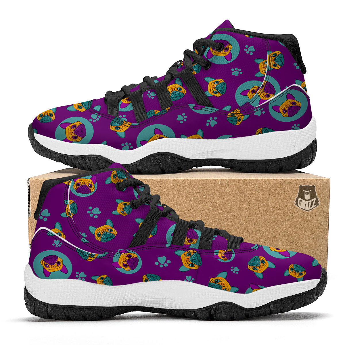 Boston Terrier Purple Print Pattern Black Bball Shoes-grizzshop