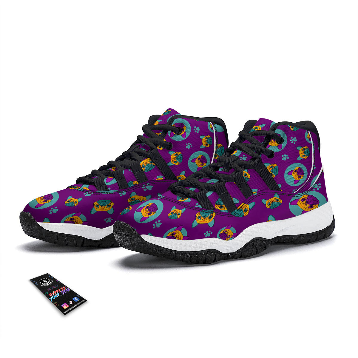 Boston Terrier Purple Print Pattern Black Bball Shoes-grizzshop