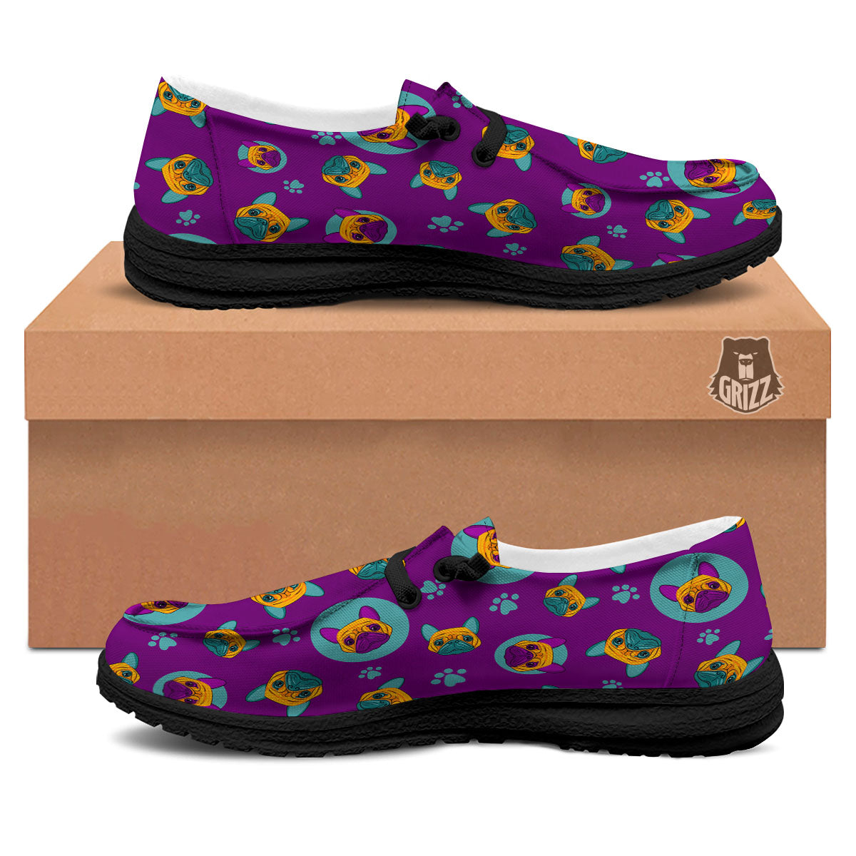 Boston Terrier Purple Print Pattern Black Loafers-grizzshop