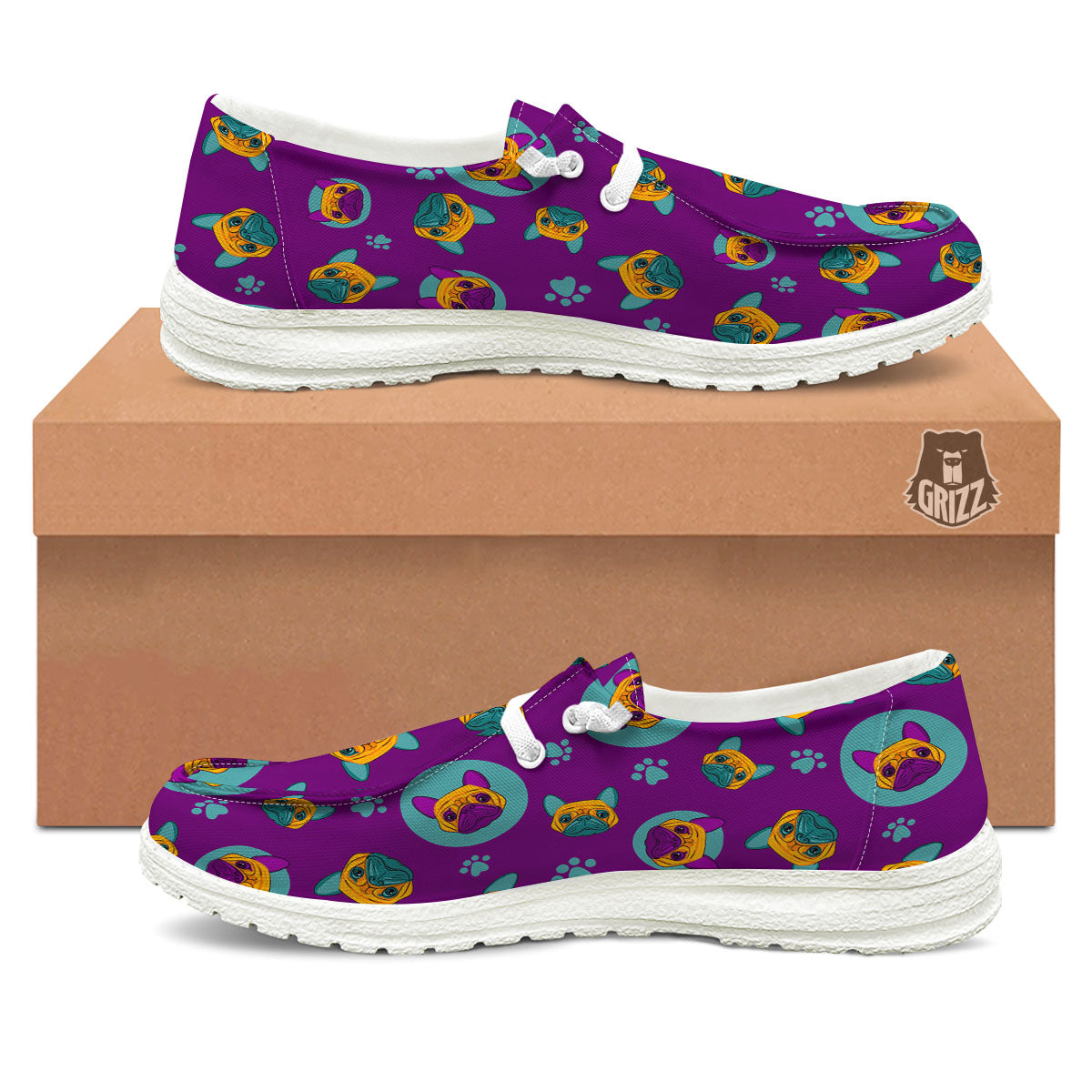 Boston Terrier Purple Print Pattern Black Loafers-grizzshop