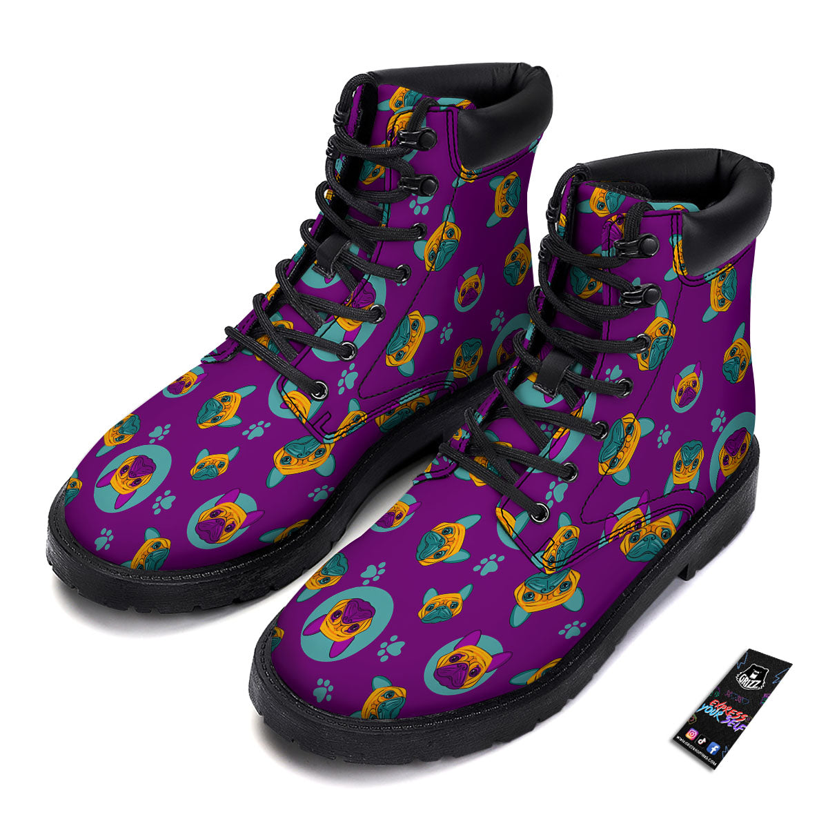 Boston Terrier Purple Print Pattern Boots-grizzshop