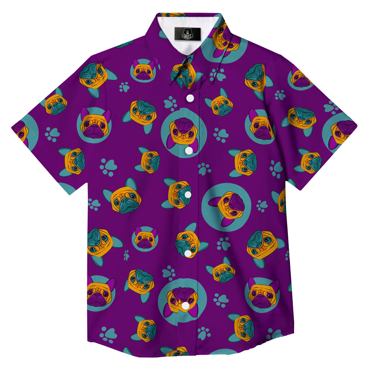 Boston Terrier Purple Print Pattern Button Up Shirt-grizzshop