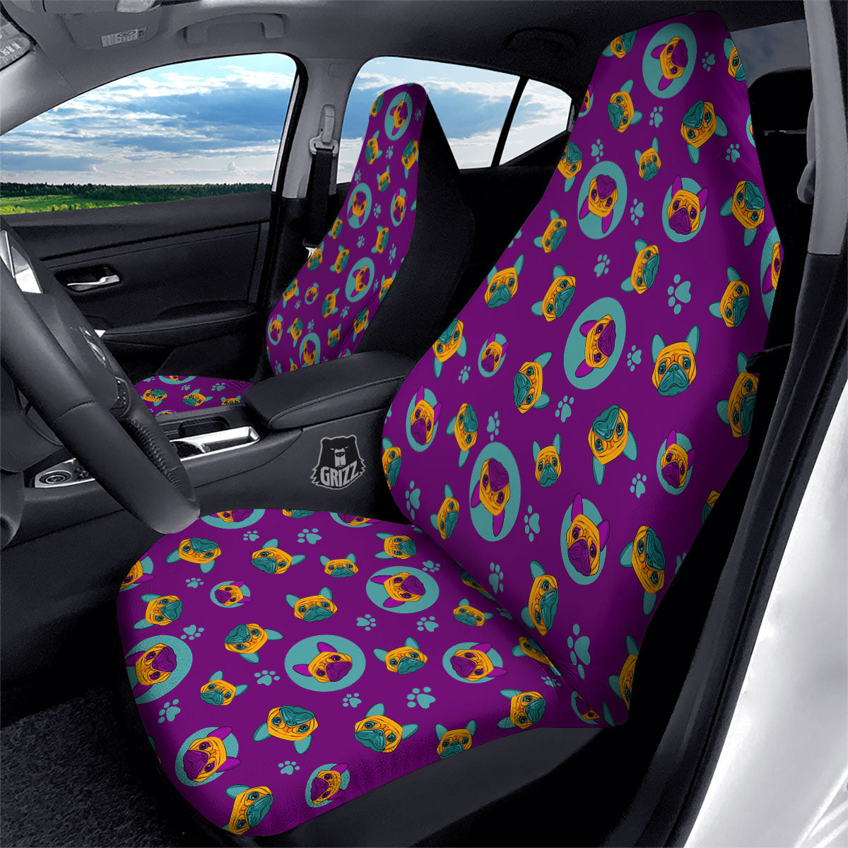 Boston Terrier Purple Print Pattern Car Seat Covers-grizzshop