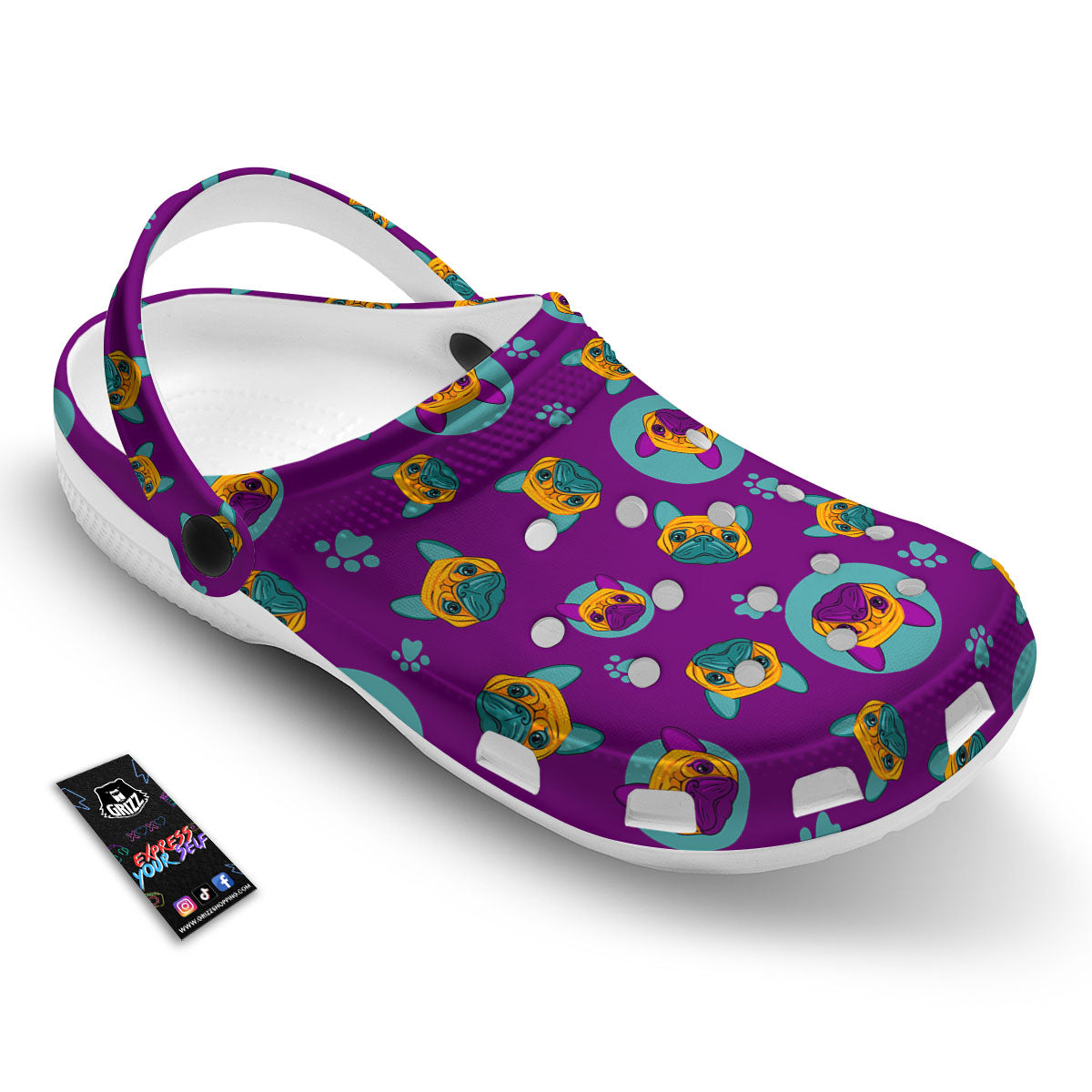 Boston Terrier Purple Print Pattern Clog-grizzshop