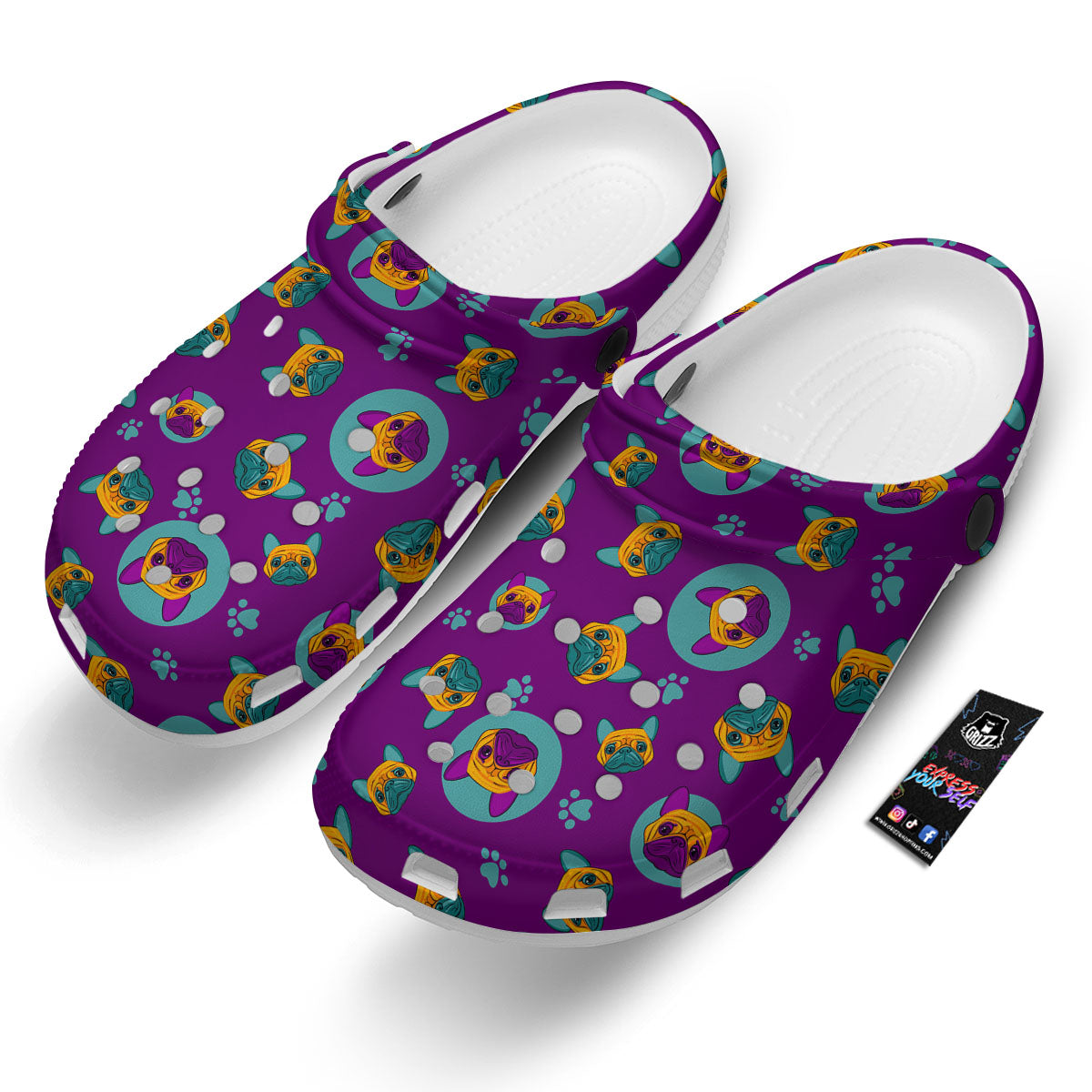 Boston Terrier Purple Print Pattern Clog-grizzshop