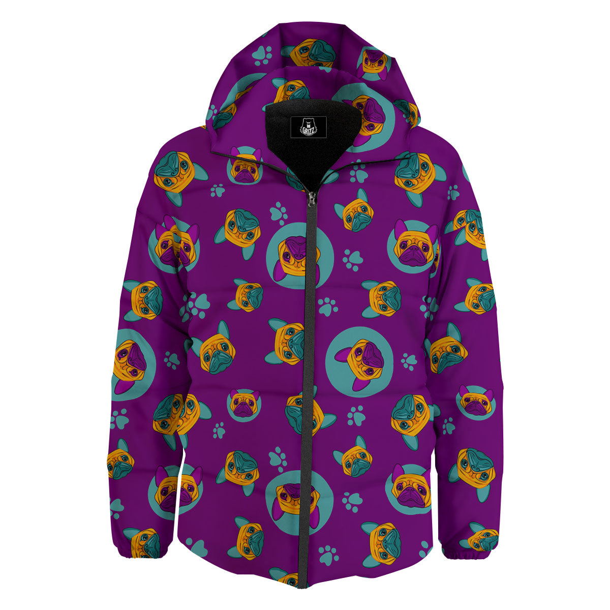 Boston Terrier Purple Print Pattern Down Jacket-grizzshop