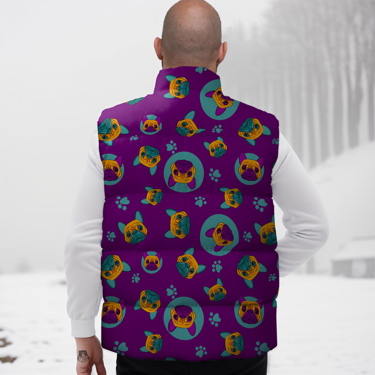 Boston Terrier Purple Print Pattern Down Vest