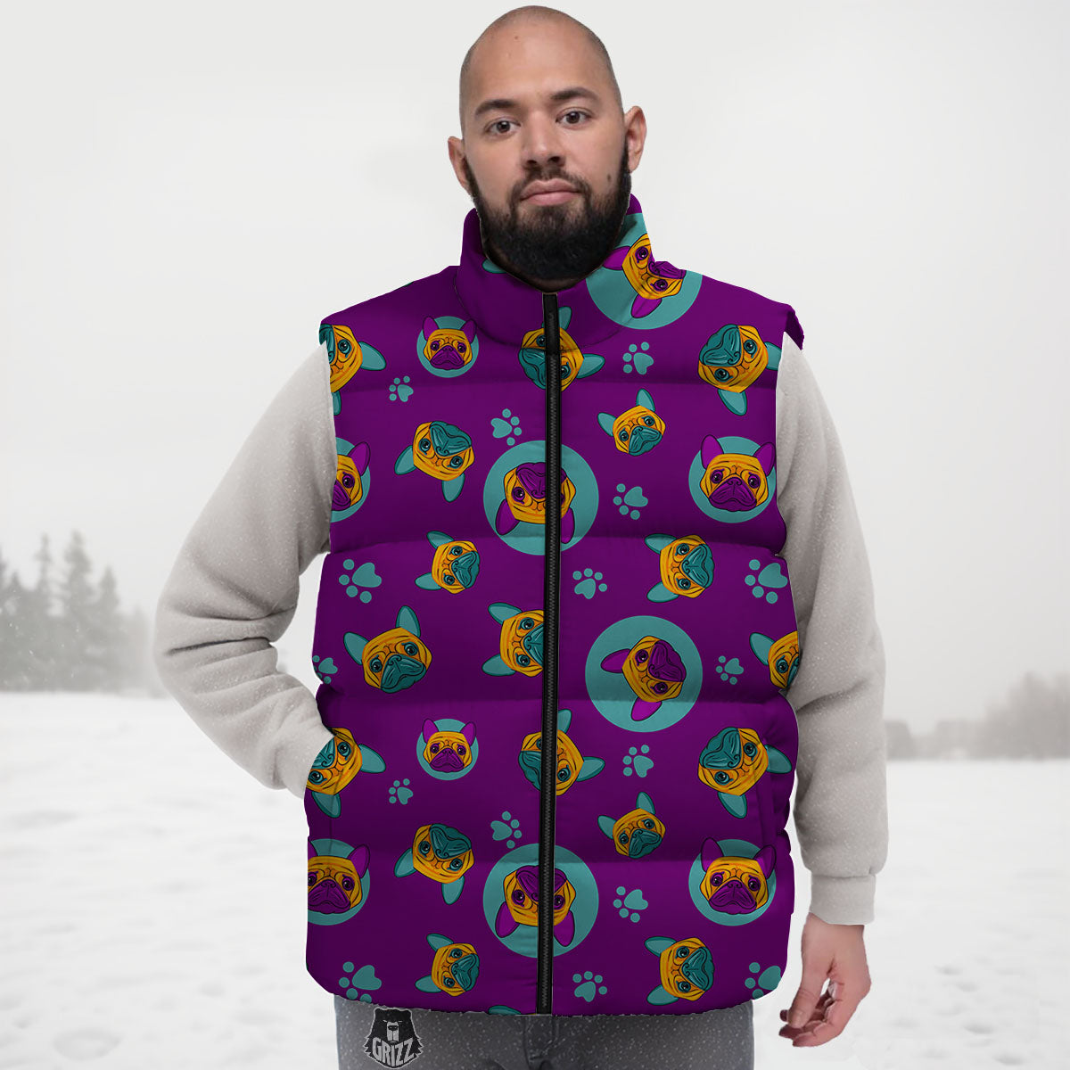 Boston Terrier Purple Print Pattern Down Vest