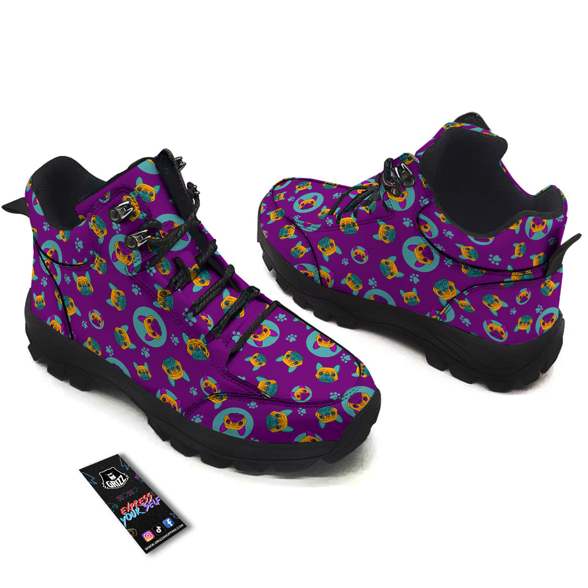Boston Terrier Purple Print Pattern Hiking Shoes-grizzshop