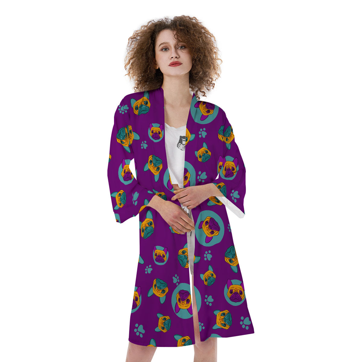 Boston Terrier Purple Print Pattern Kimono-grizzshop