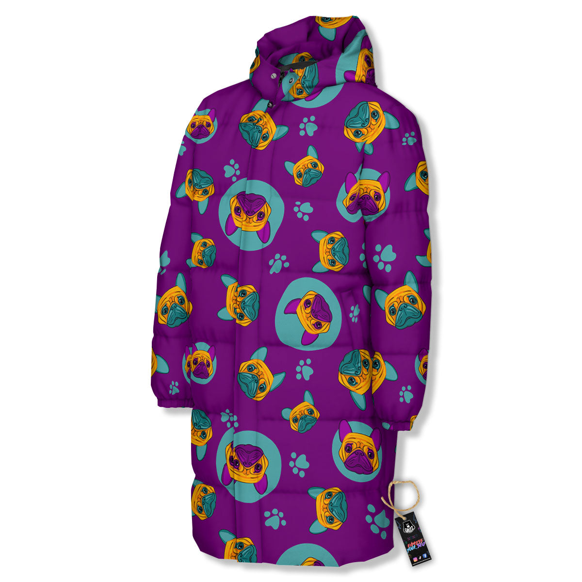 Boston Terrier Purple Print Pattern Long Down Jacket-grizzshop