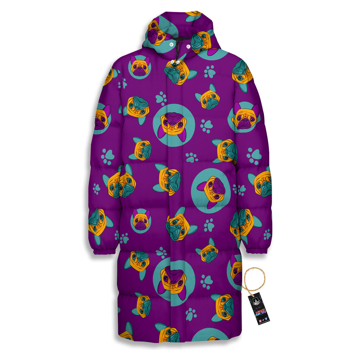 Boston Terrier Purple Print Pattern Long Down Jacket-grizzshop