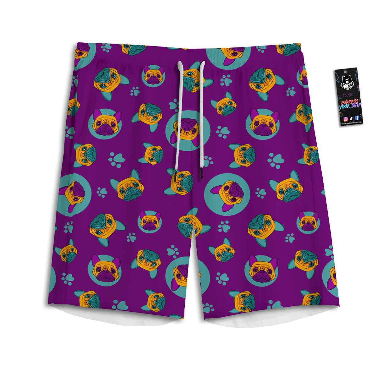 Boston Terrier Purple Print Pattern Men's Athletic Shorts