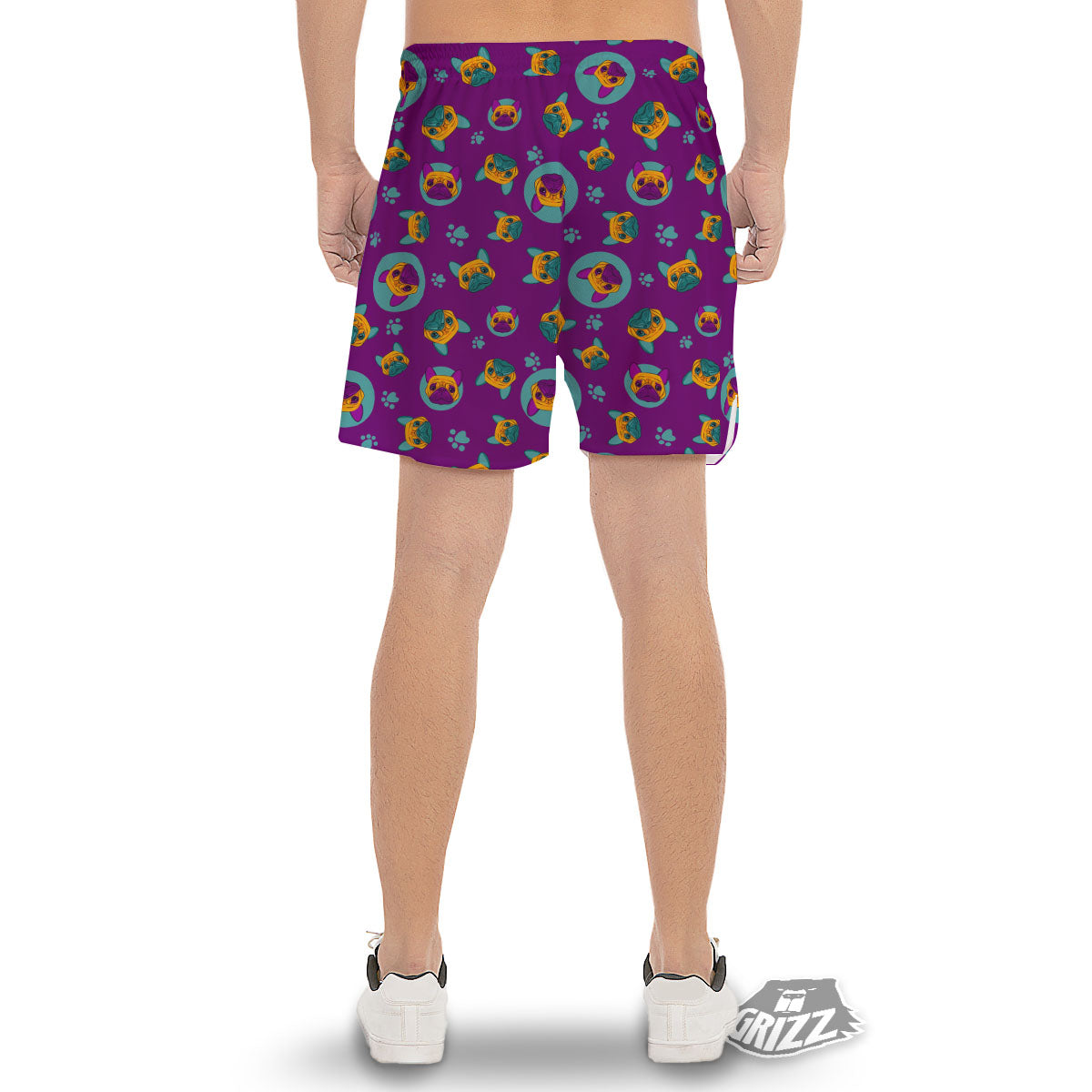 Boston Terrier Purple Print Pattern Men's Gym Shorts-grizzshop