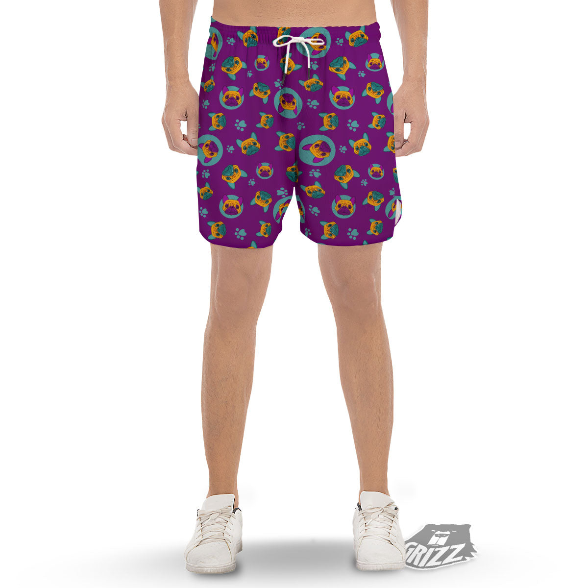 Boston Terrier Purple Print Pattern Men's Gym Shorts-grizzshop