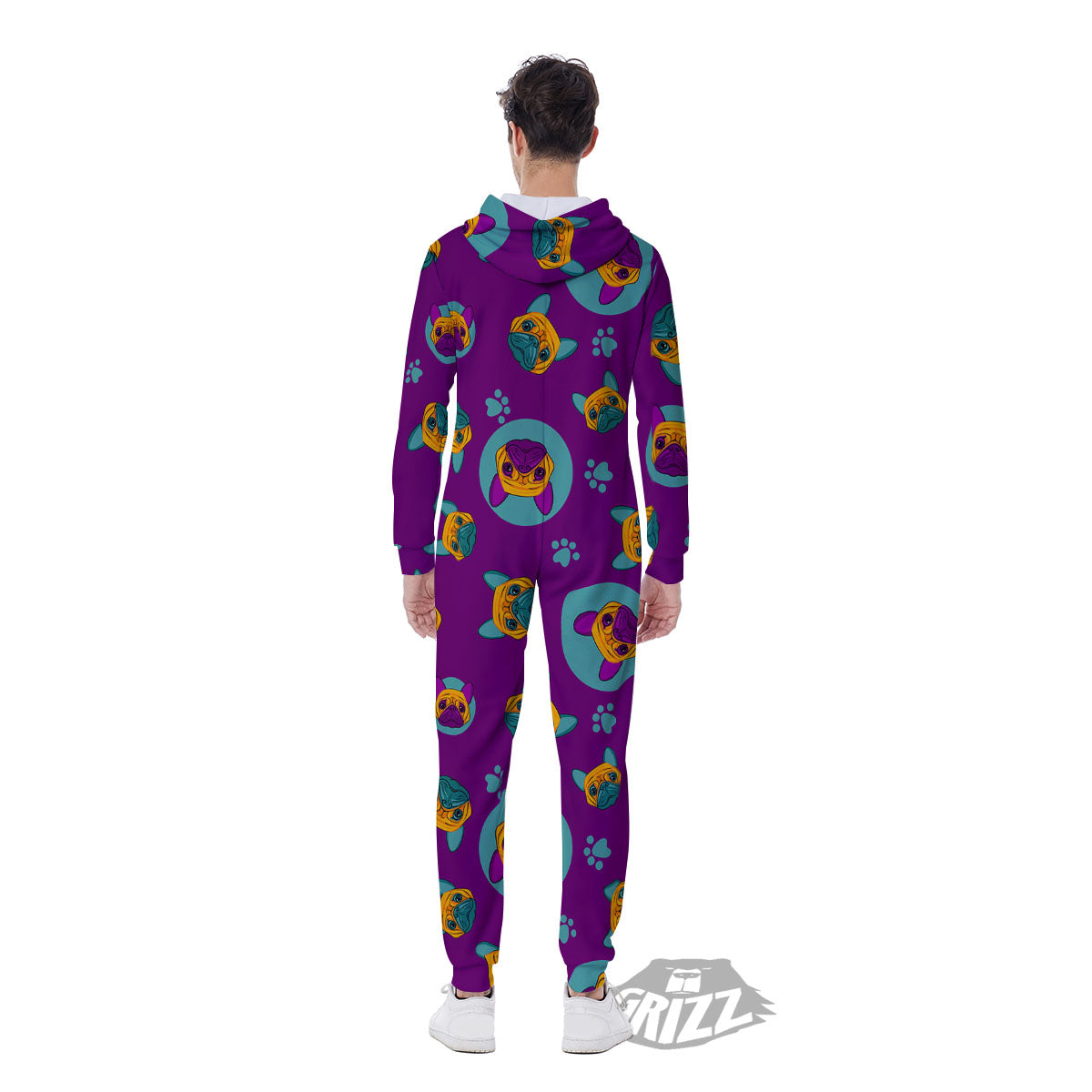 Boston Terrier Purple Print Pattern Men's Jumpsuit-grizzshop