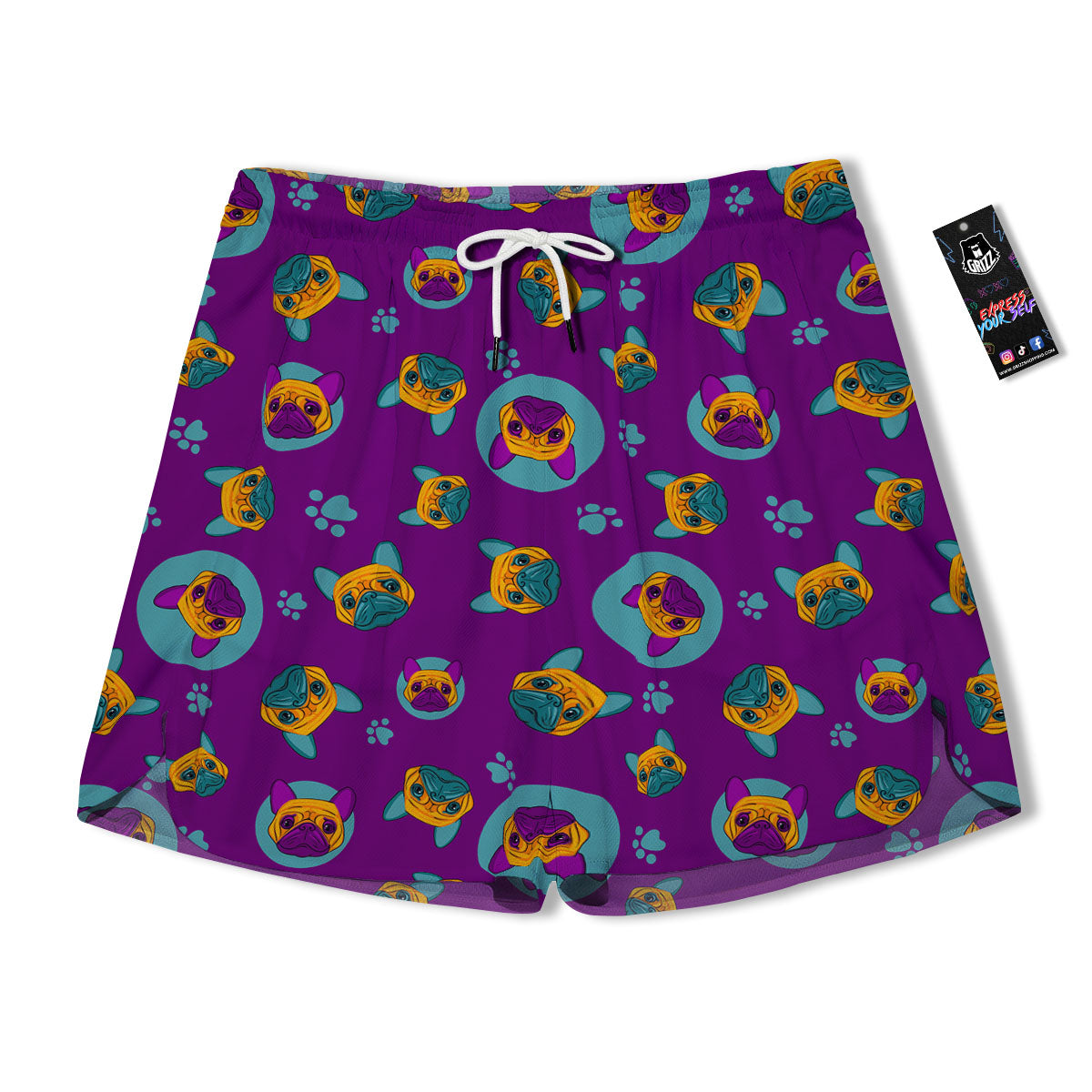 Boston Terrier Purple Print Pattern Men's Running Shorts-grizzshop
