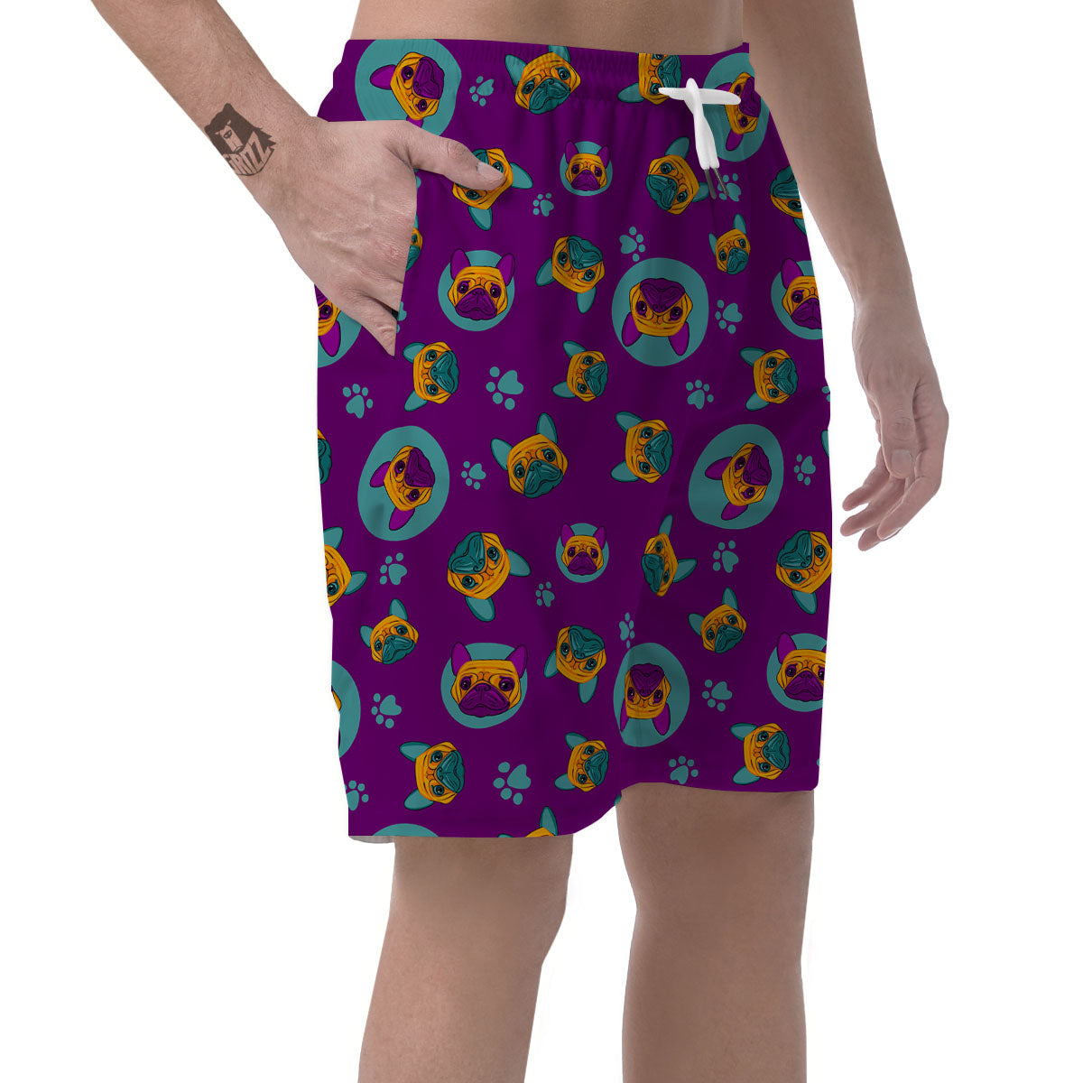 Boston Terrier Purple Print Pattern Men's Shorts-grizzshop