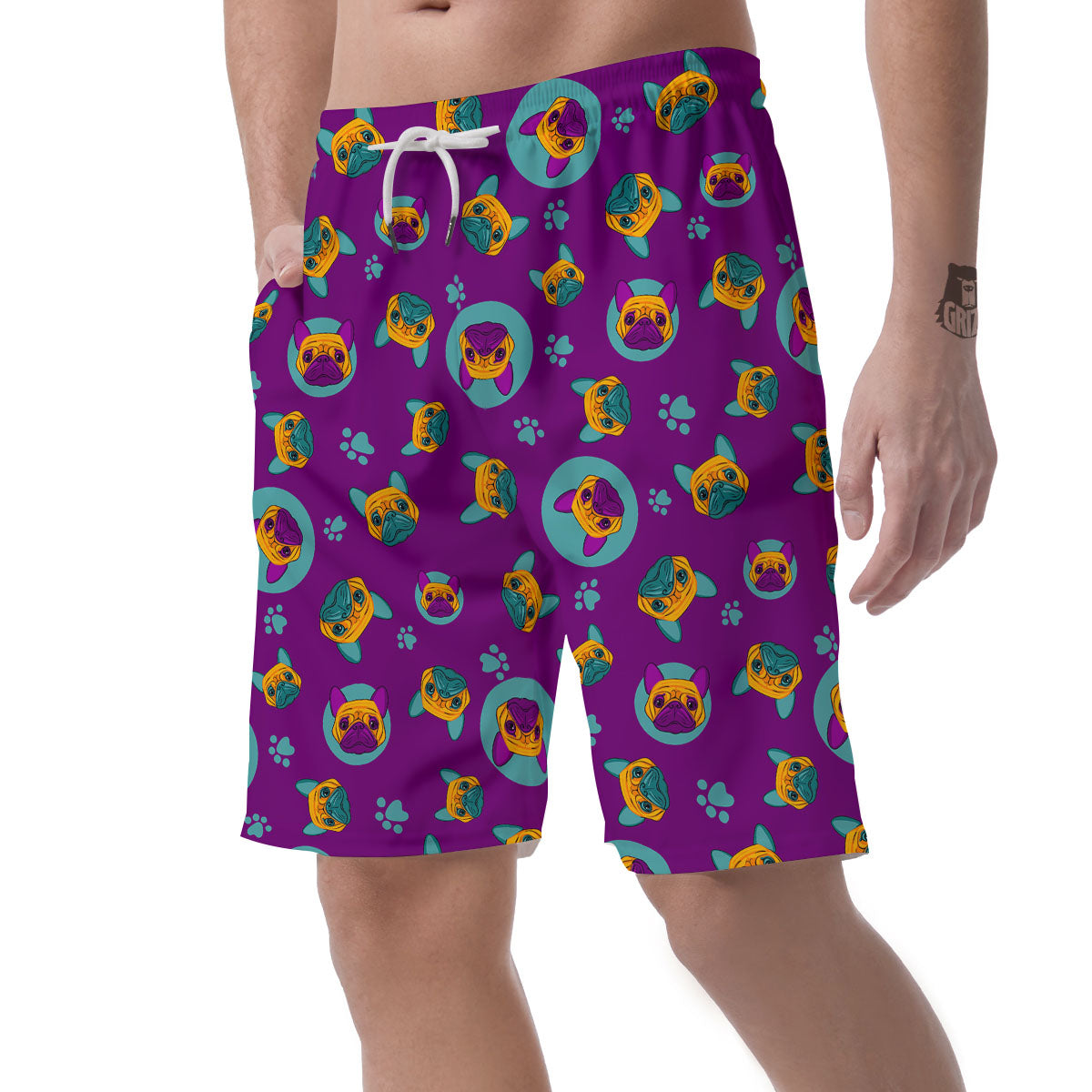 Boston Terrier Purple Print Pattern Men's Shorts-grizzshop
