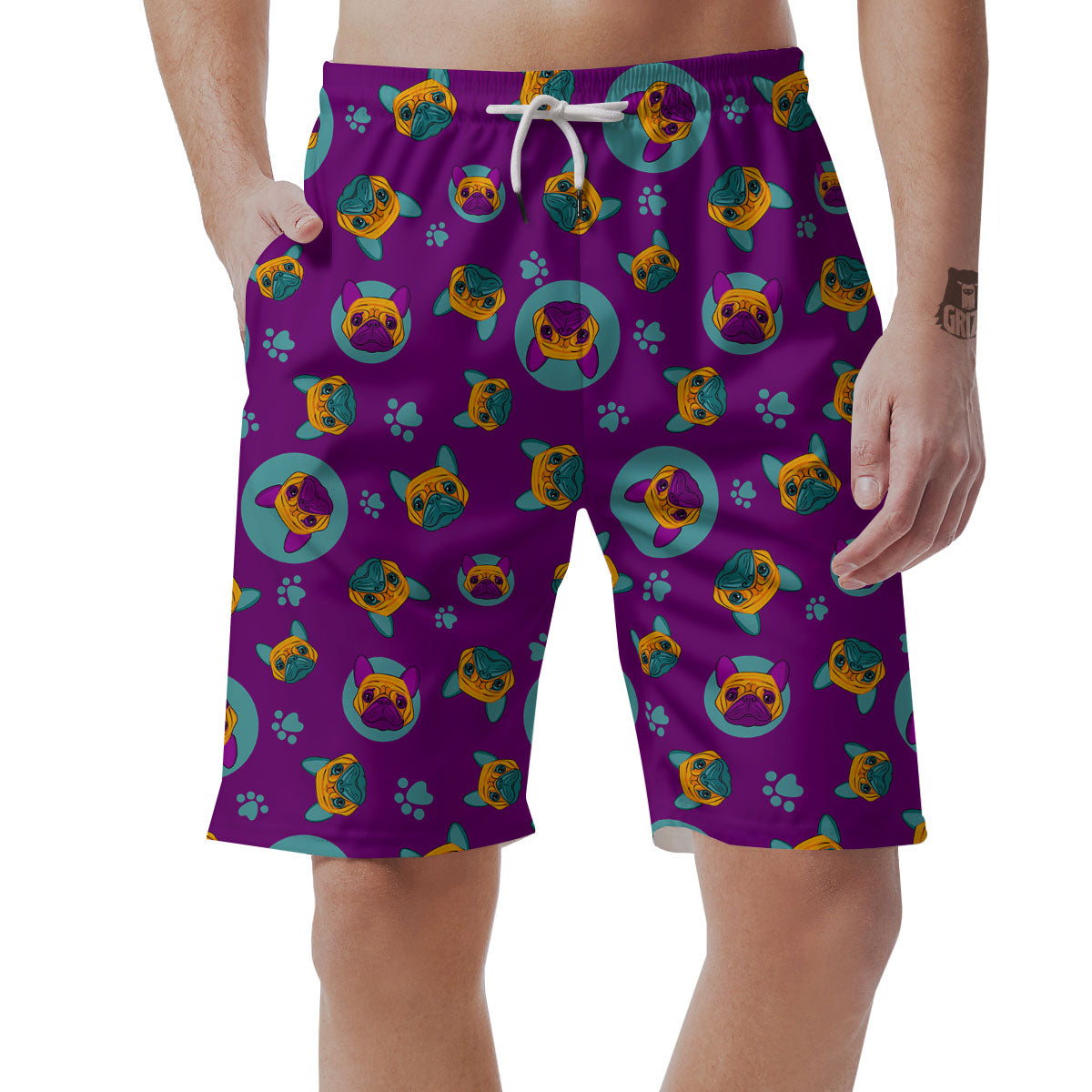 Boston Terrier Purple Print Pattern Men's Shorts-grizzshop