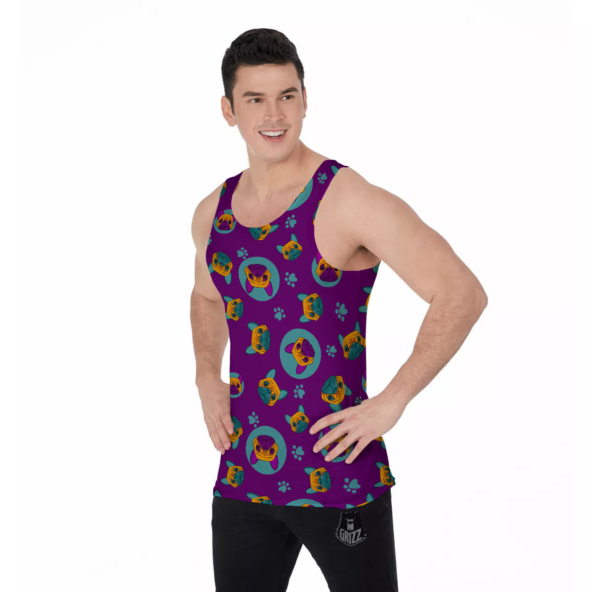 Boston Terrier Purple Print Pattern Men's Tank Top-grizzshop